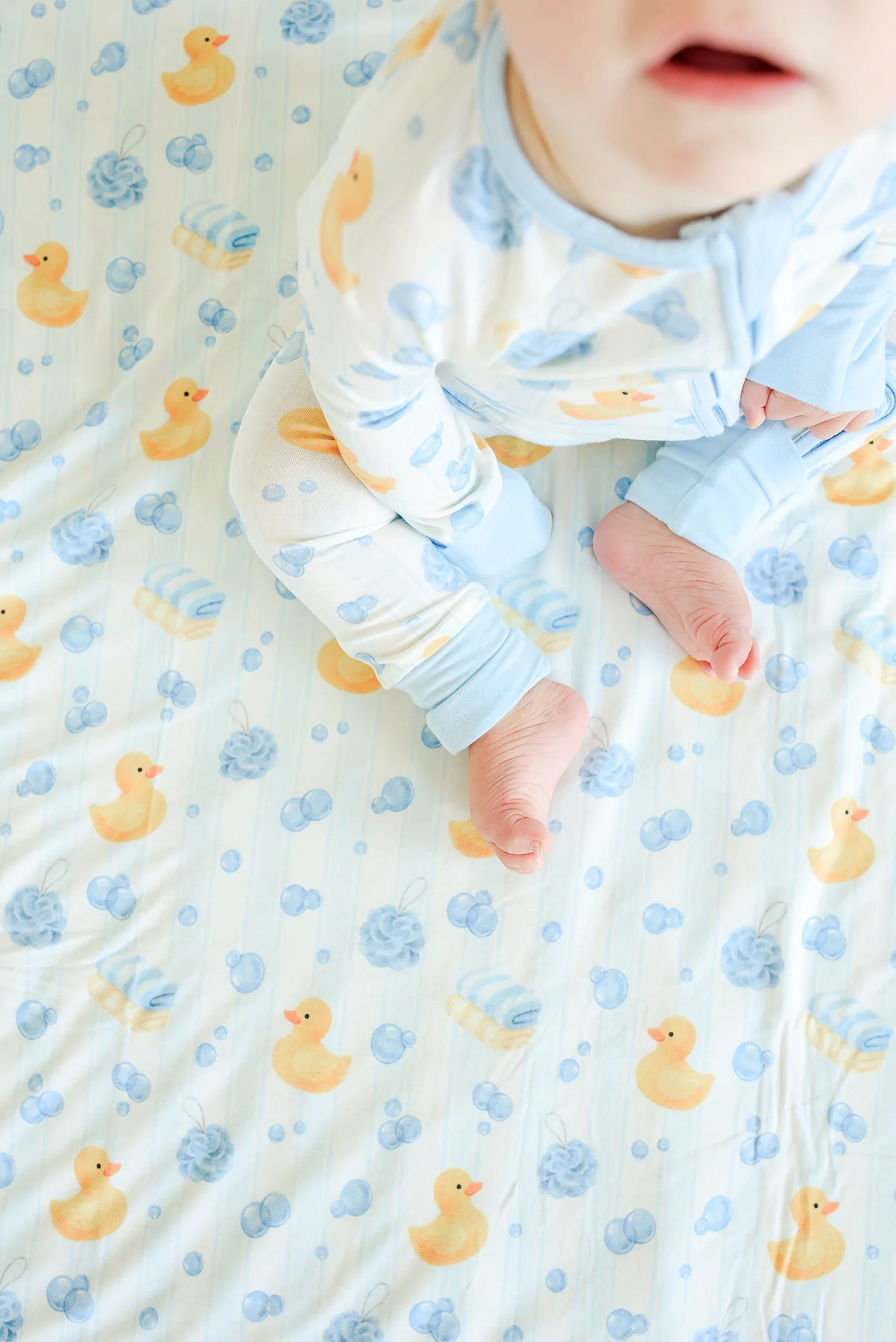 Double Sided Bamboo Blanket | Bubble Duckies Blue - Image 3