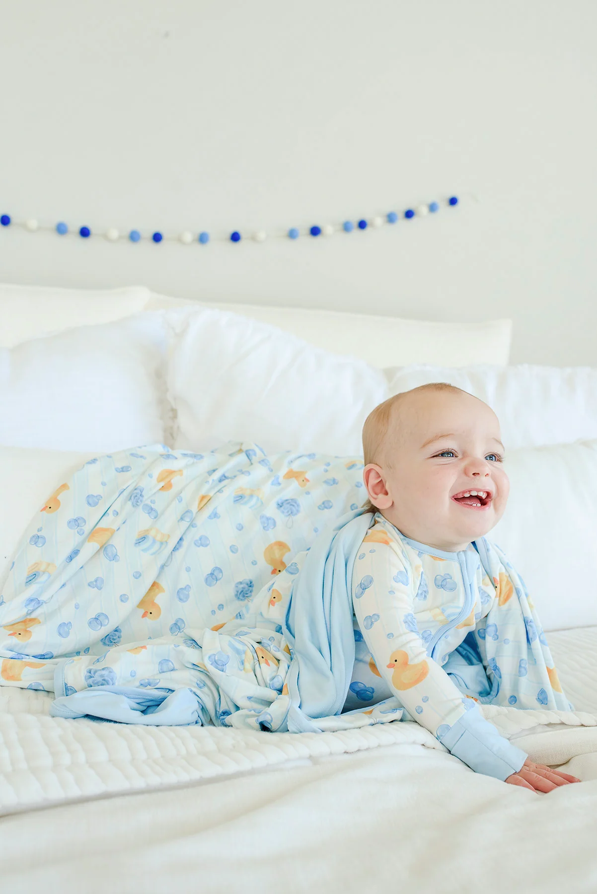 Double Sided Bamboo Blanket | Bubble Duckies Blue - Image 4