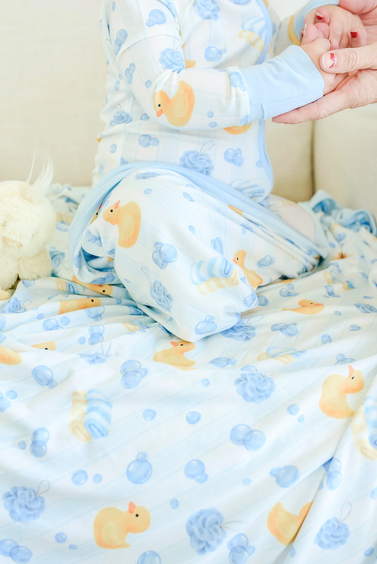 Double Sided Bamboo Blanket | Bubble Duckies Blue - Image 5