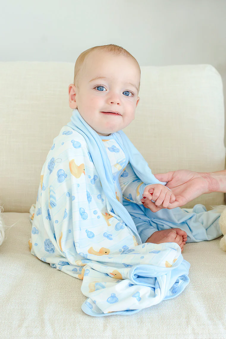 Double Sided Bamboo Blanket | Bubble Duckies Blue - Image 6