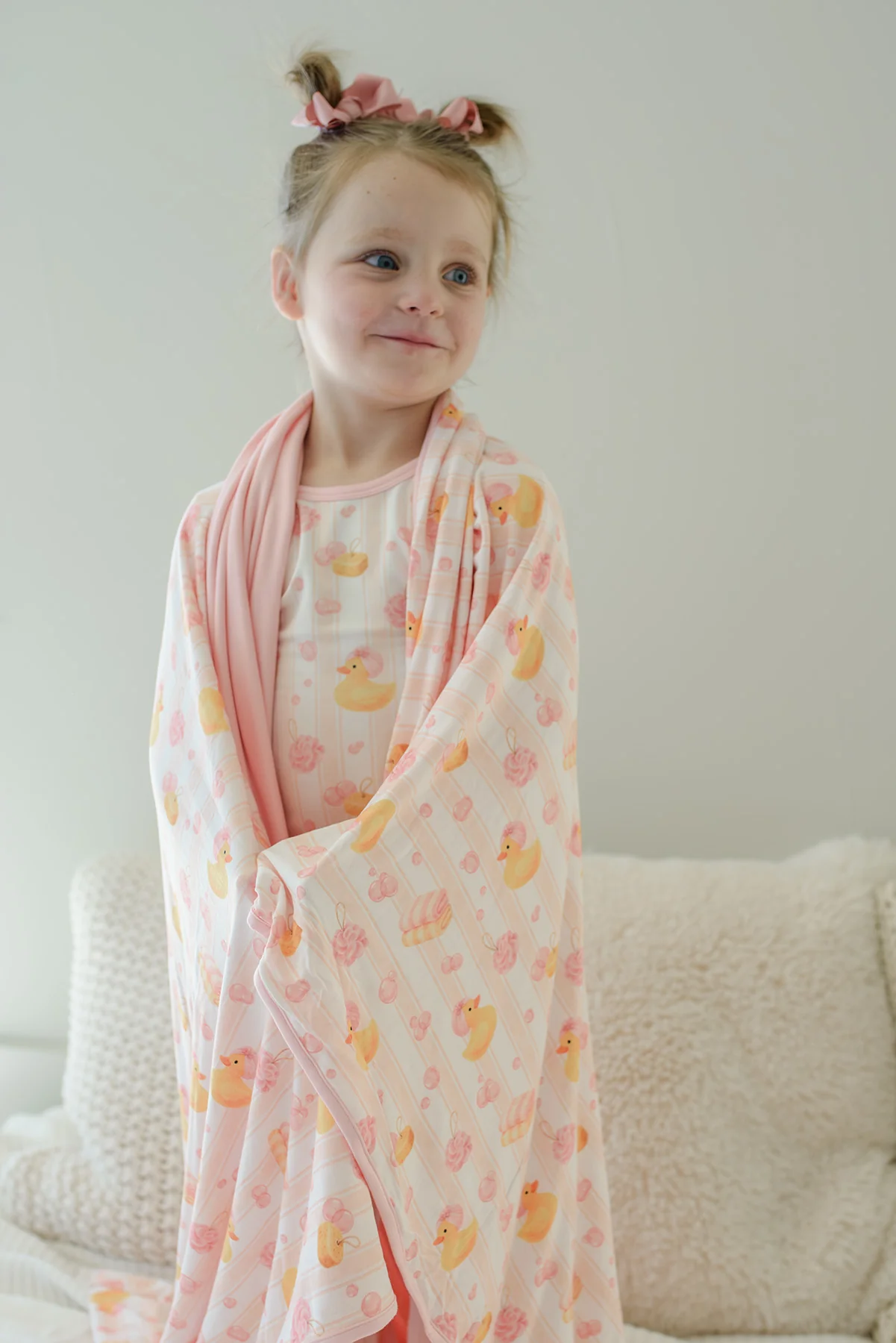 Double Sided Bamboo Blanket | Bubble Duckies Pink - Image 5