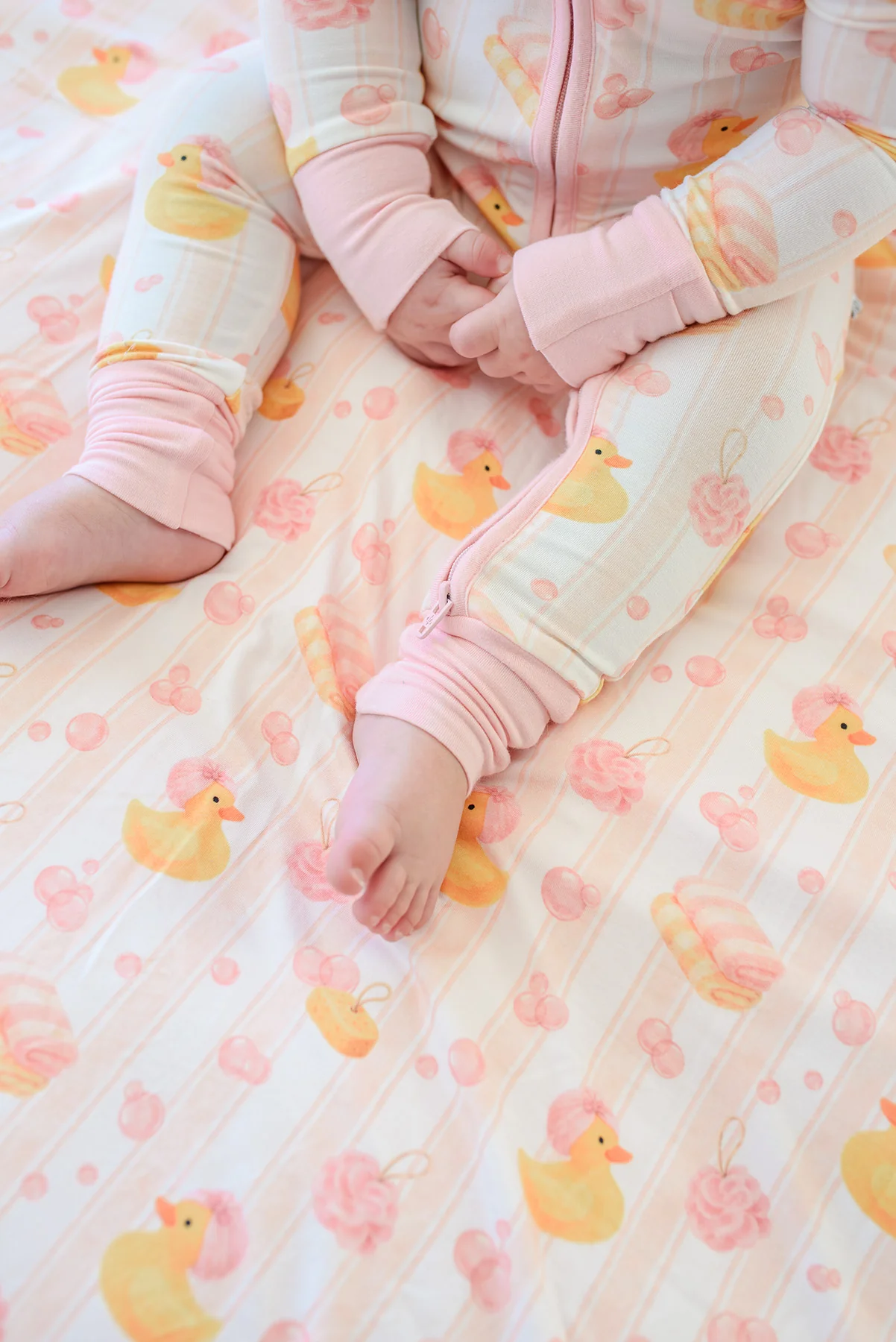 Double Sided Bamboo Blanket | Bubble Duckies Pink - Image 6
