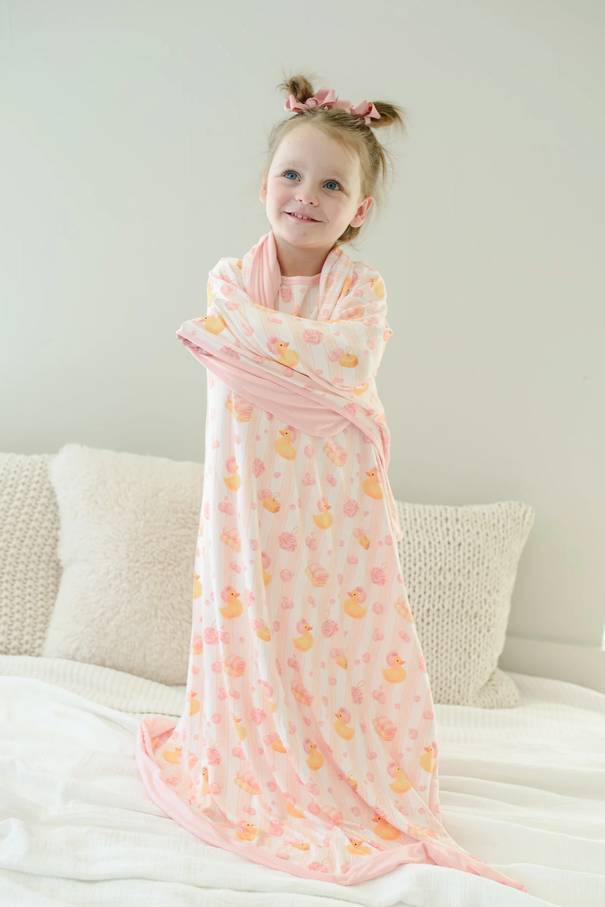 Double Sided Bamboo Blanket | Bubble Duckies Pink - Image 7