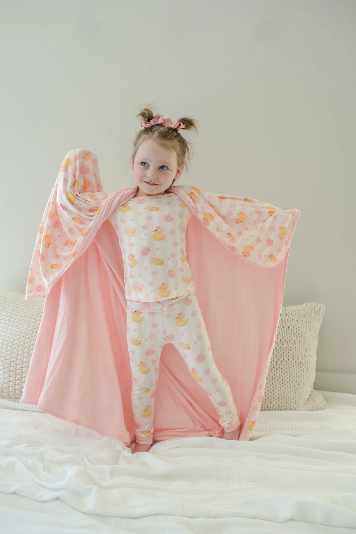 Double Sided Bamboo Blanket | Bubble Duckies Pink - Image 8