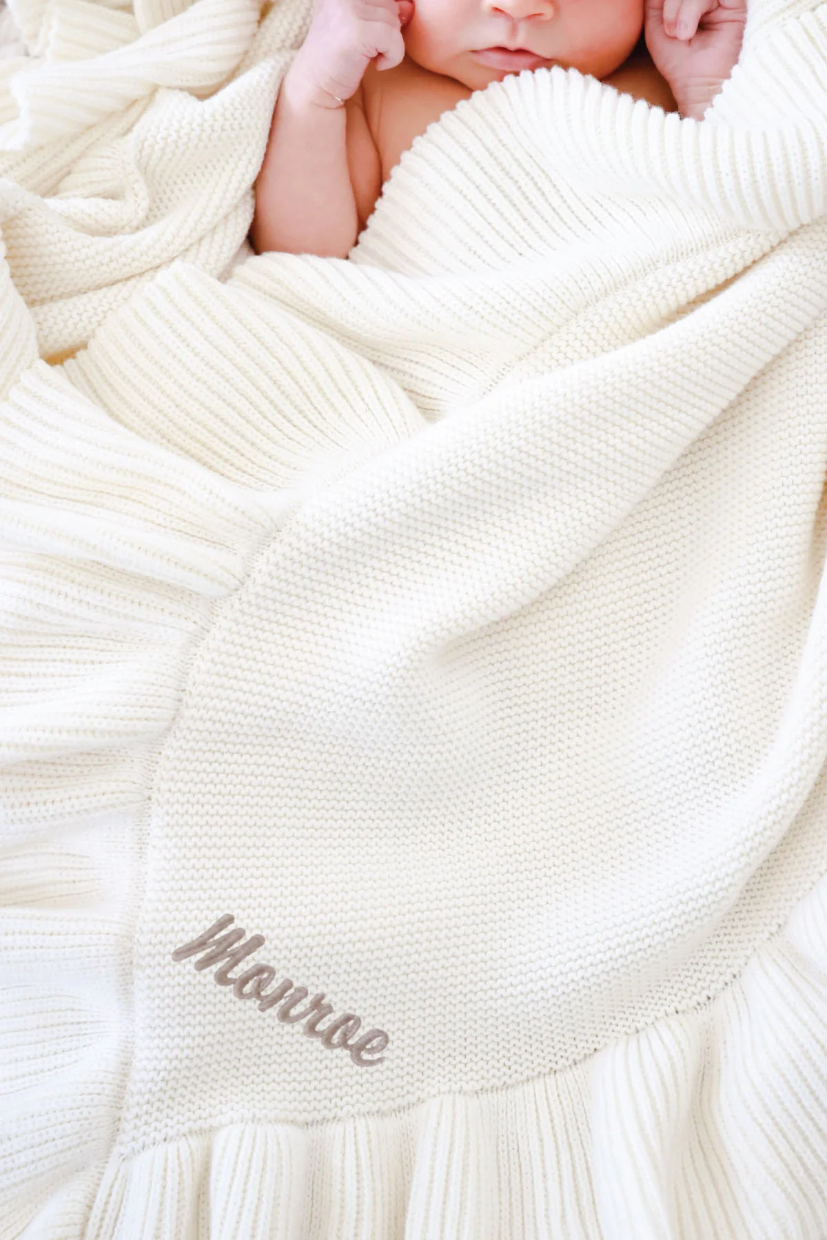 Embroidered Knit Blanket With Ruffle | Ivory - Image 4