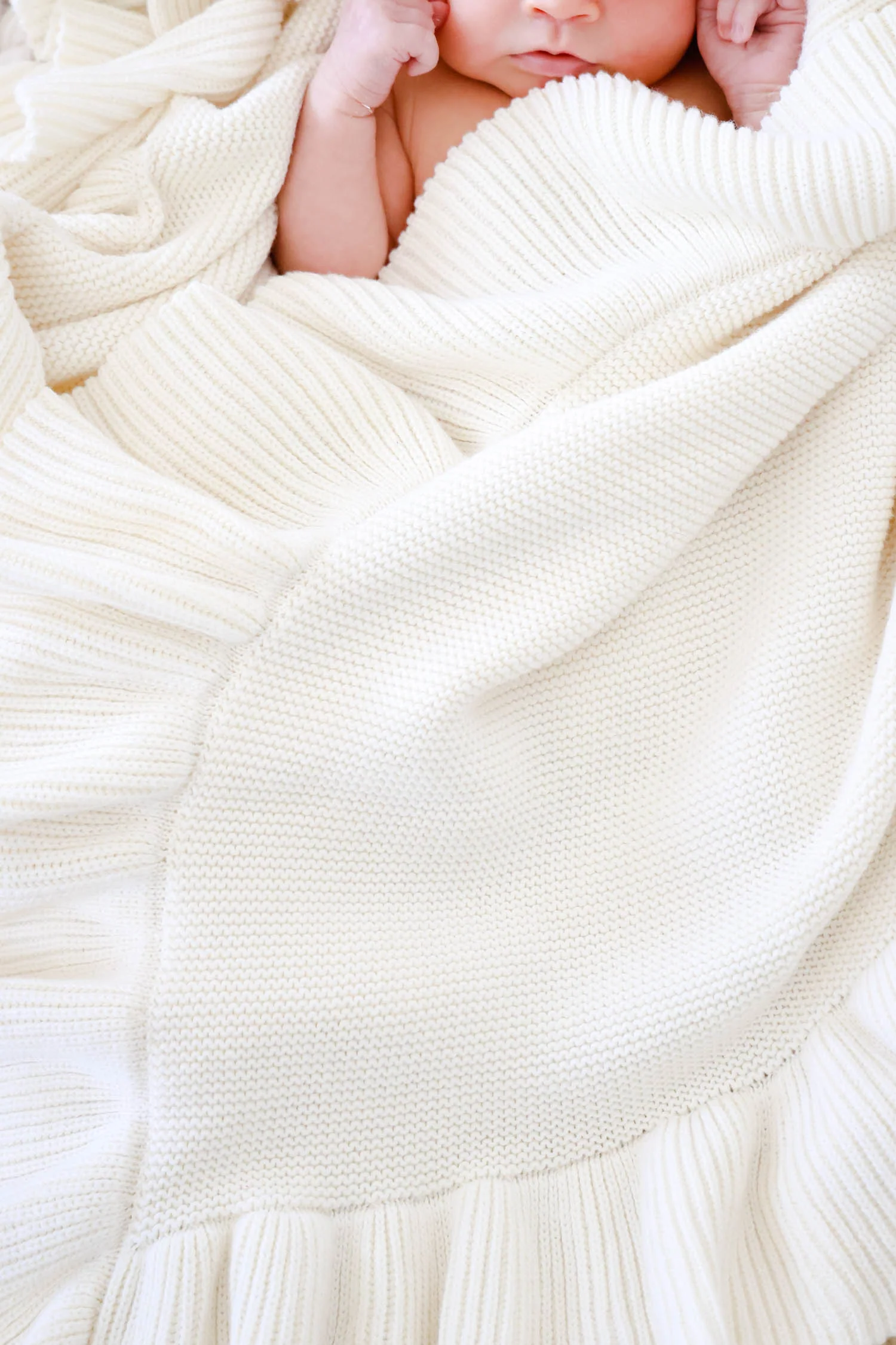 Embroidered Knit Blanket With Ruffle | Ivory - Image 9