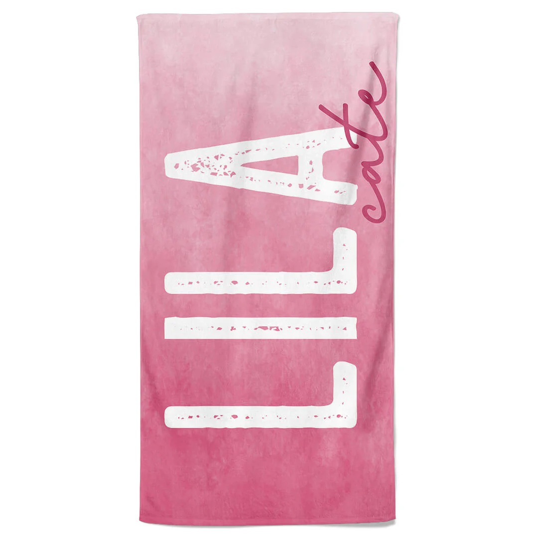 Fuchsia Ombre Personalized Kids Beach Towel - Image 2