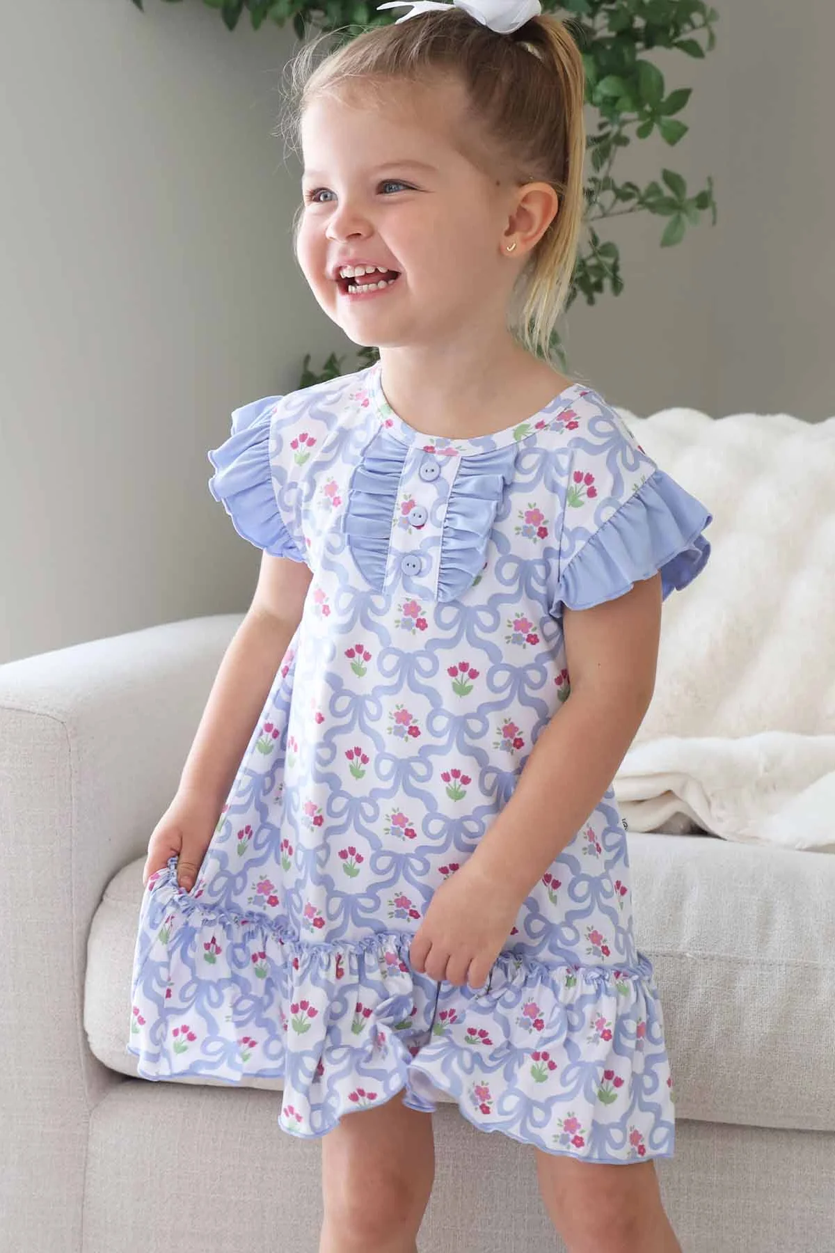 Girls' Flutter Sleeve Nightgown | Tied In Tulips