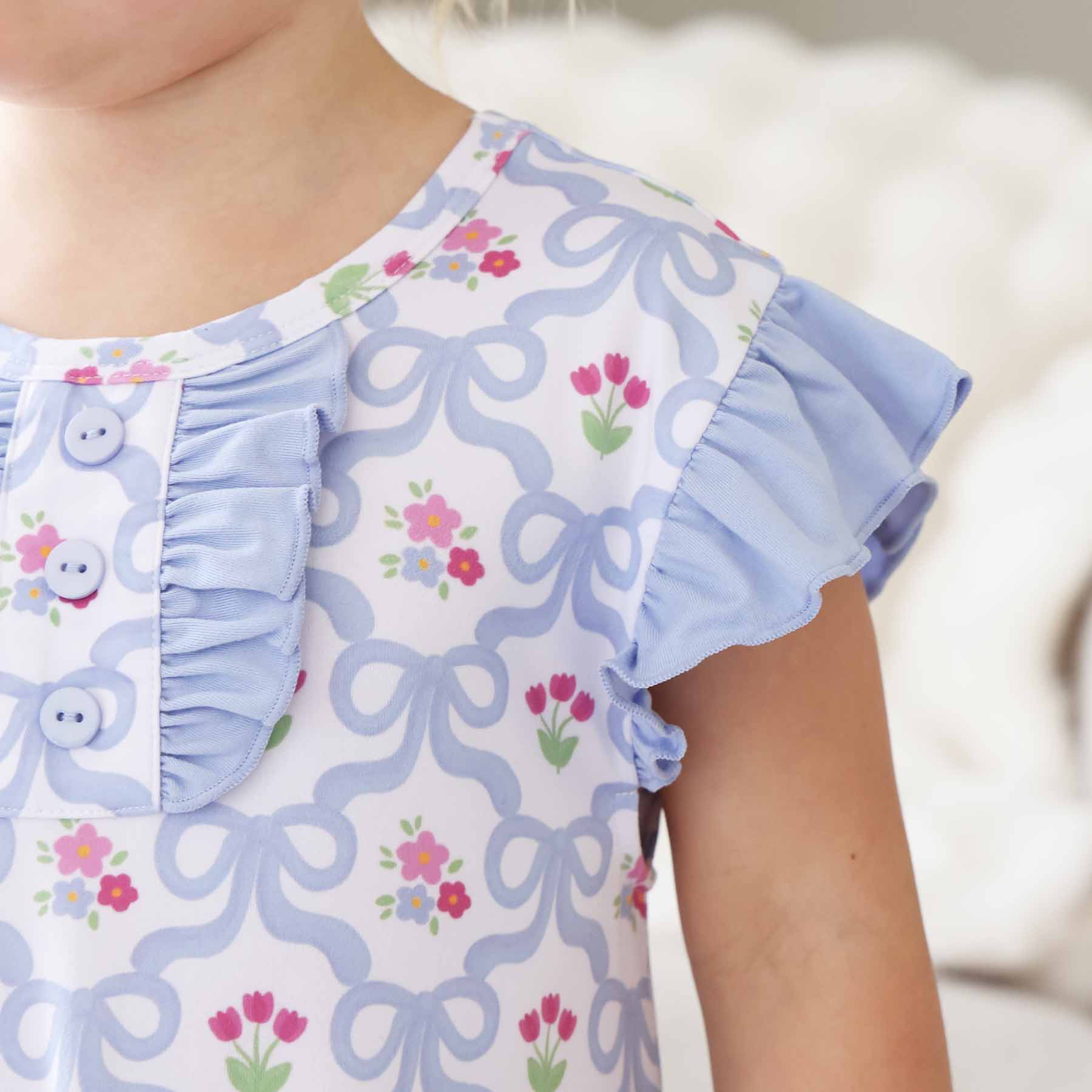 Girls' Flutter Sleeve Nightgown | Tied In Tulips - Image 13