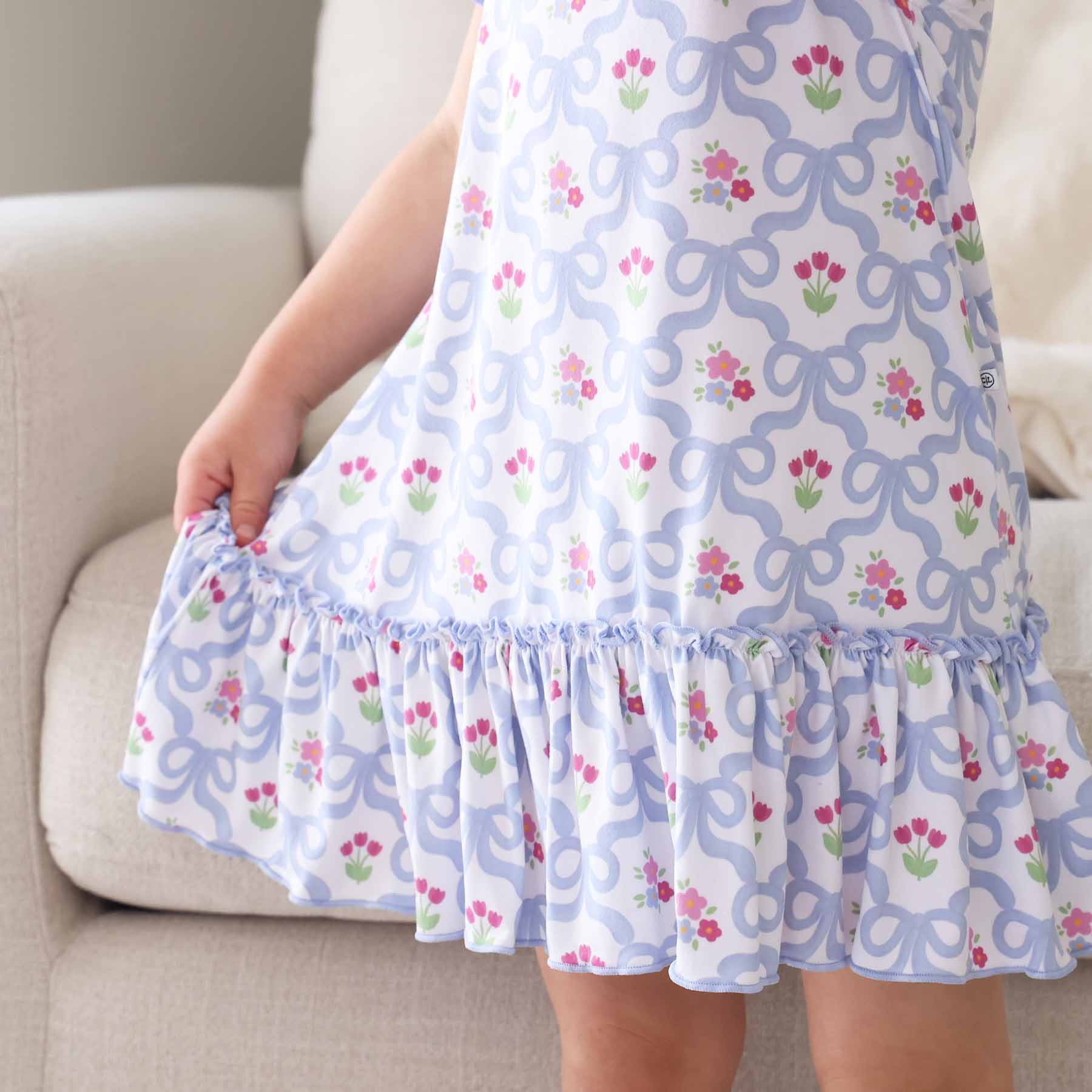 Girls' Flutter Sleeve Nightgown | Tied In Tulips - Image 14