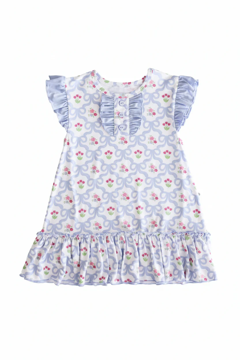 Girls' Flutter Sleeve Nightgown | Tied In Tulips - Image 2