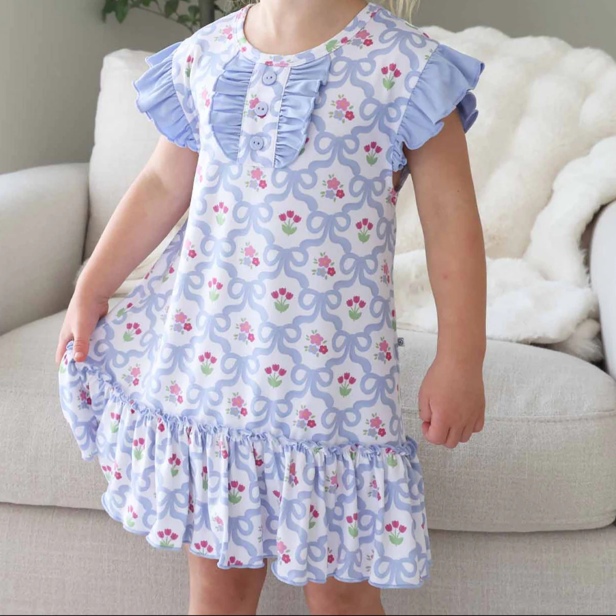 Girls' Flutter Sleeve Nightgown | Tied In Tulips - Image 5
