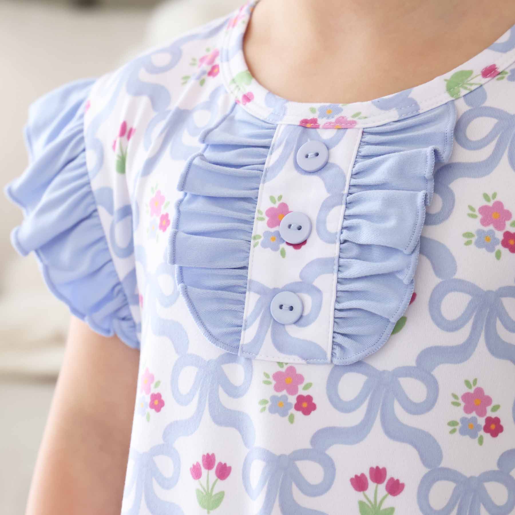 Girls' Flutter Sleeve Nightgown | Tied In Tulips - Image 7
