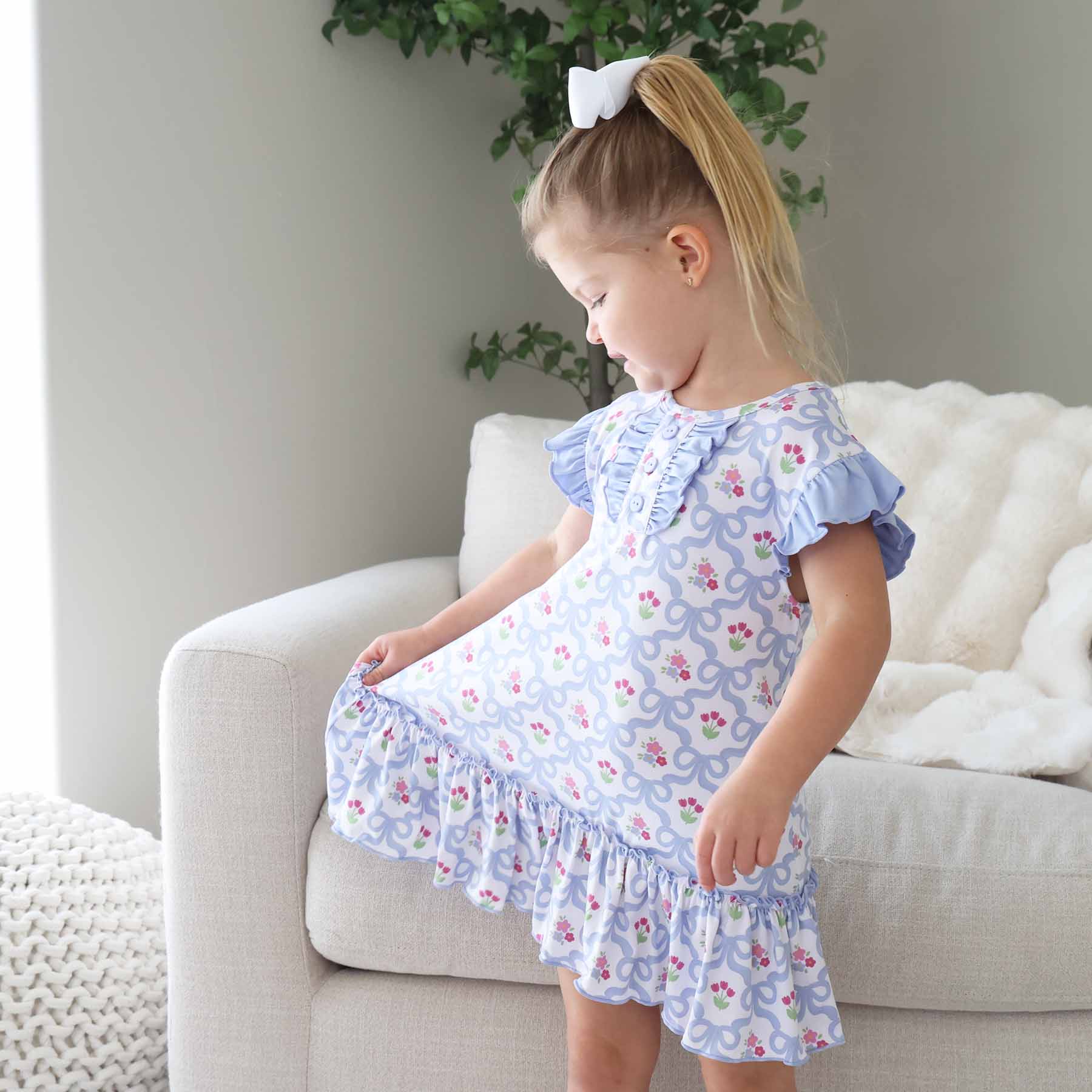 Girls' Flutter Sleeve Nightgown | Tied In Tulips - Image 8