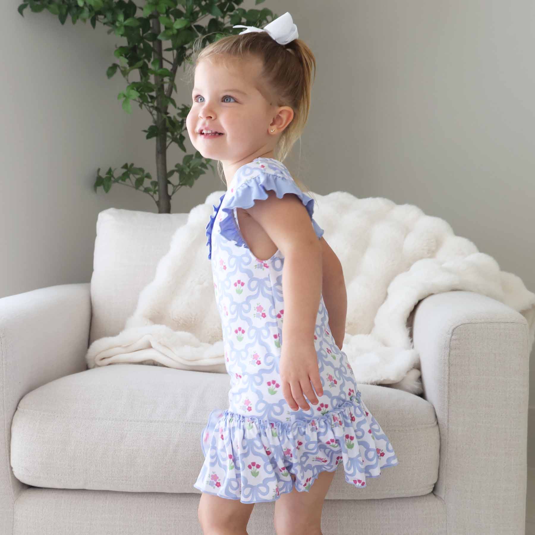 Girls' Flutter Sleeve Nightgown | Tied In Tulips - Image 9