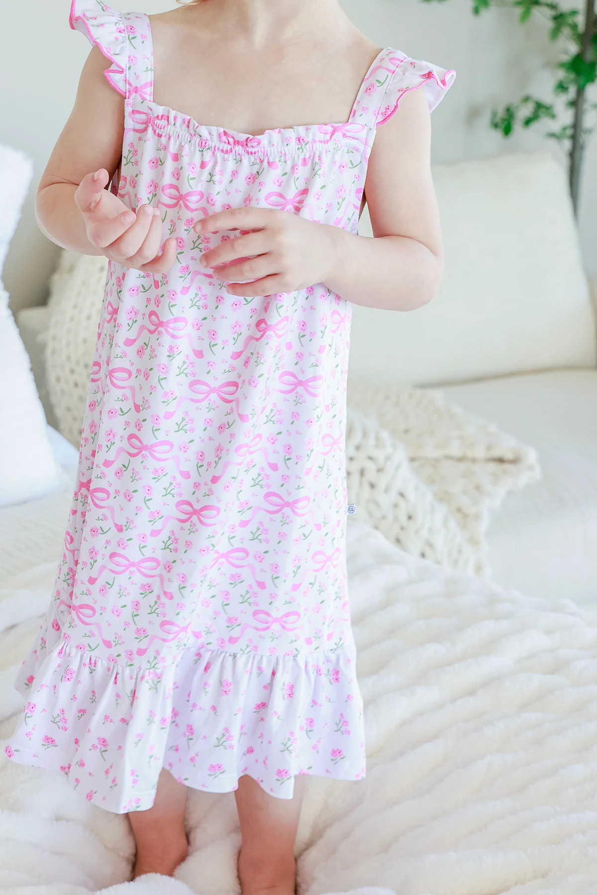 Girls' Full Length Ruffle Nightgown | Dreamy Bows - Image 8