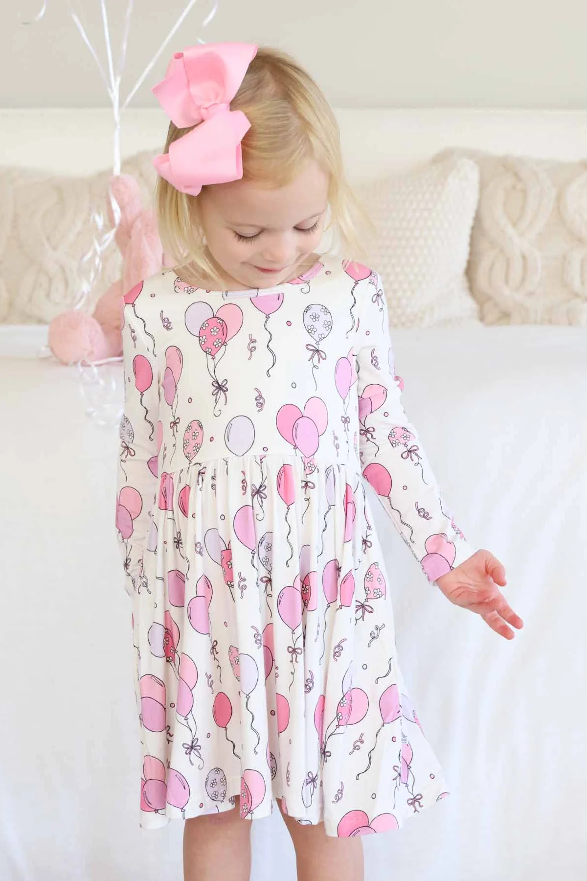 Girls' Long Sleeve Twirl Dress | Party Time Pink - Image 8