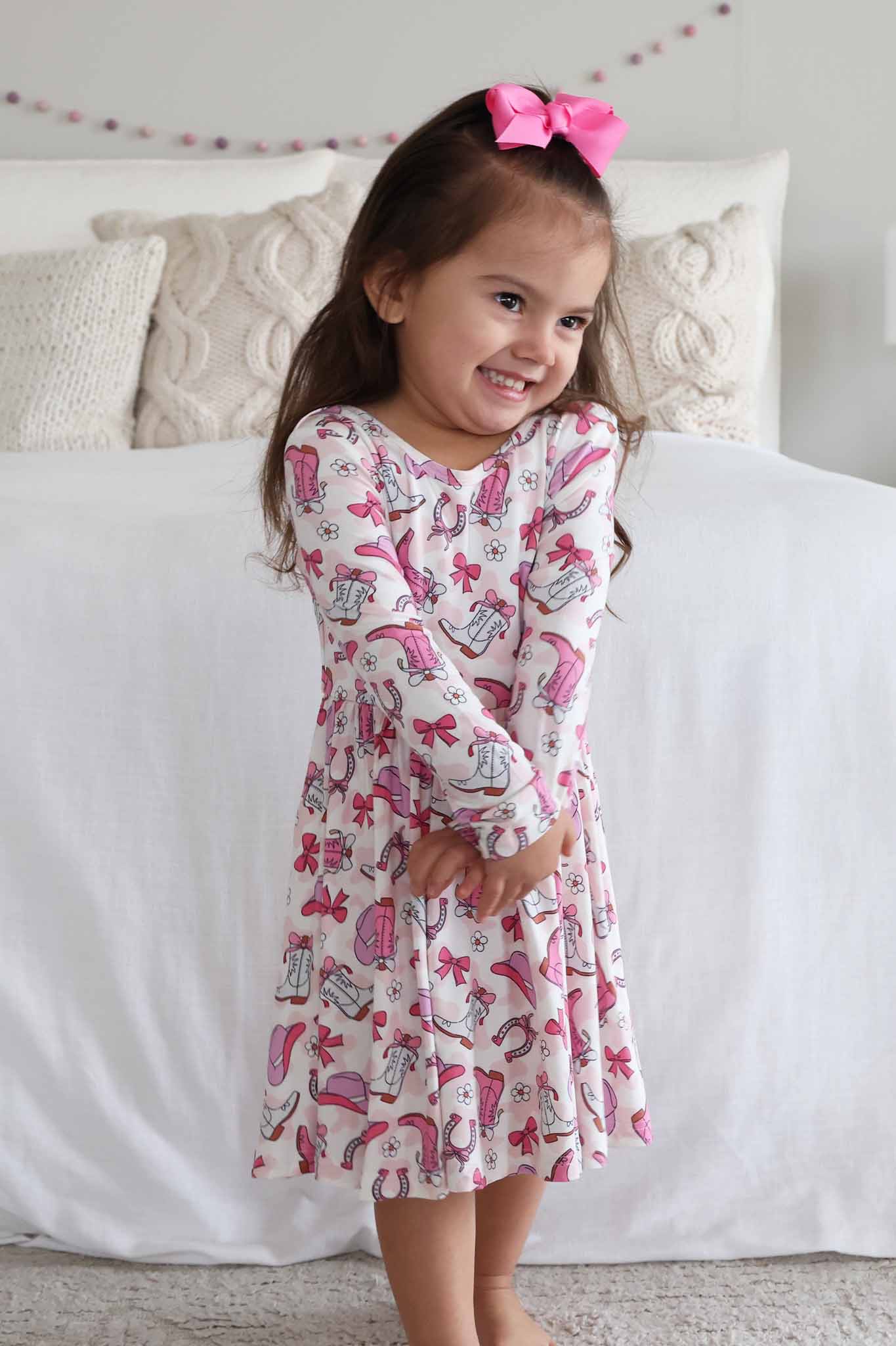 Girls' Long Sleeve Twirl Dress | Rodeo Dreams Pink - Image 10