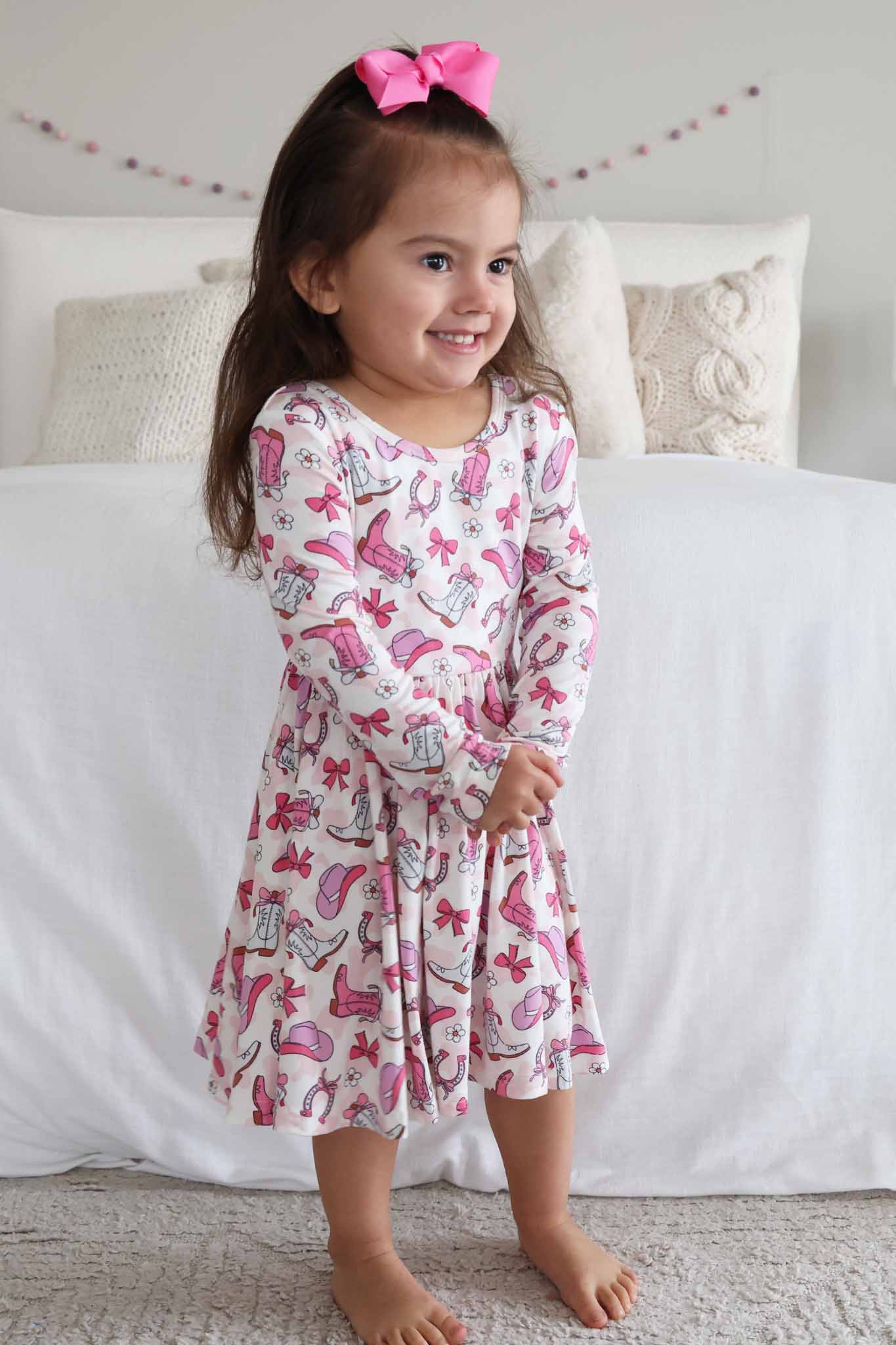 Girls' Long Sleeve Twirl Dress | Rodeo Dreams Pink - Image 13