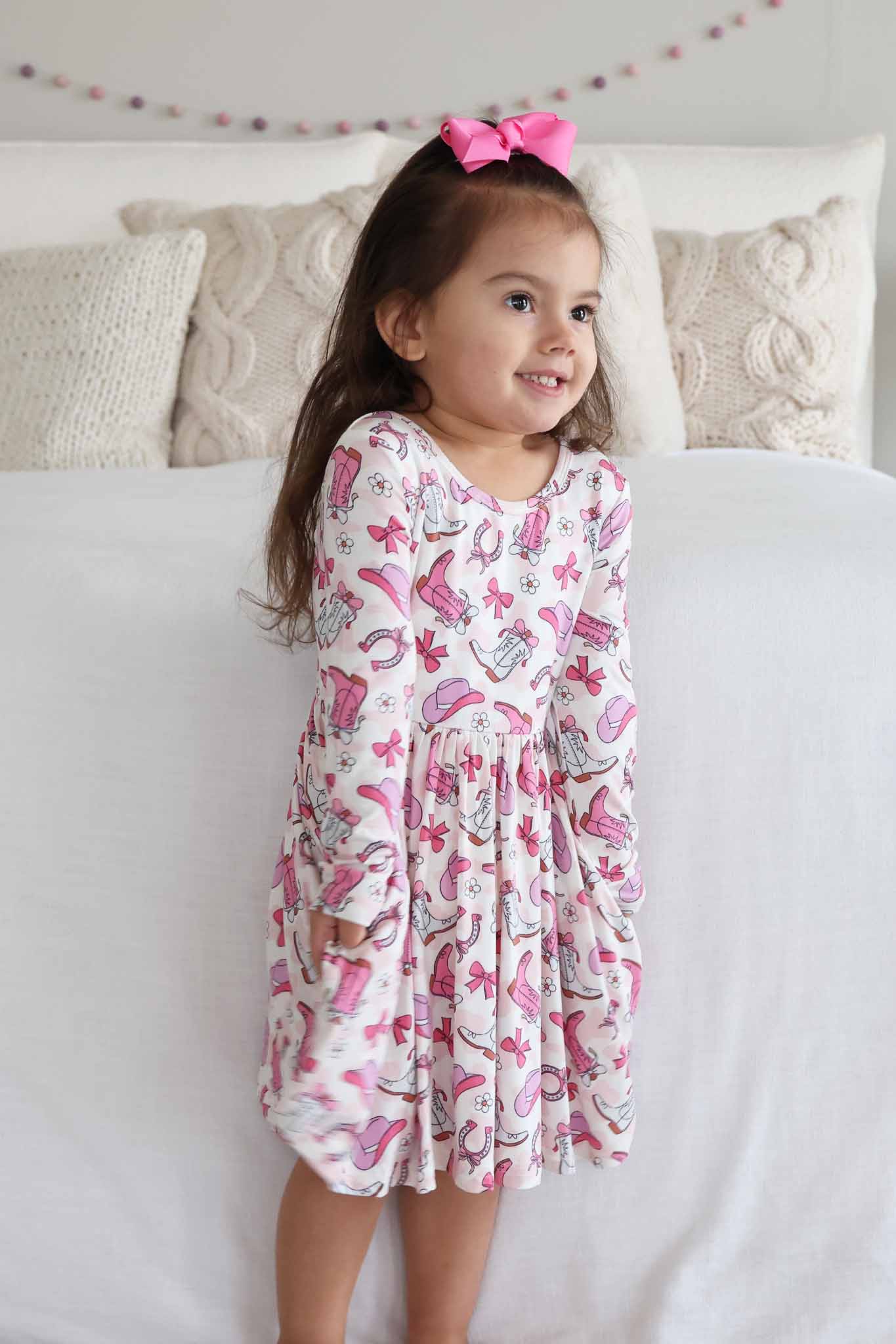 Girls' Long Sleeve Twirl Dress | Rodeo Dreams Pink - Image 14