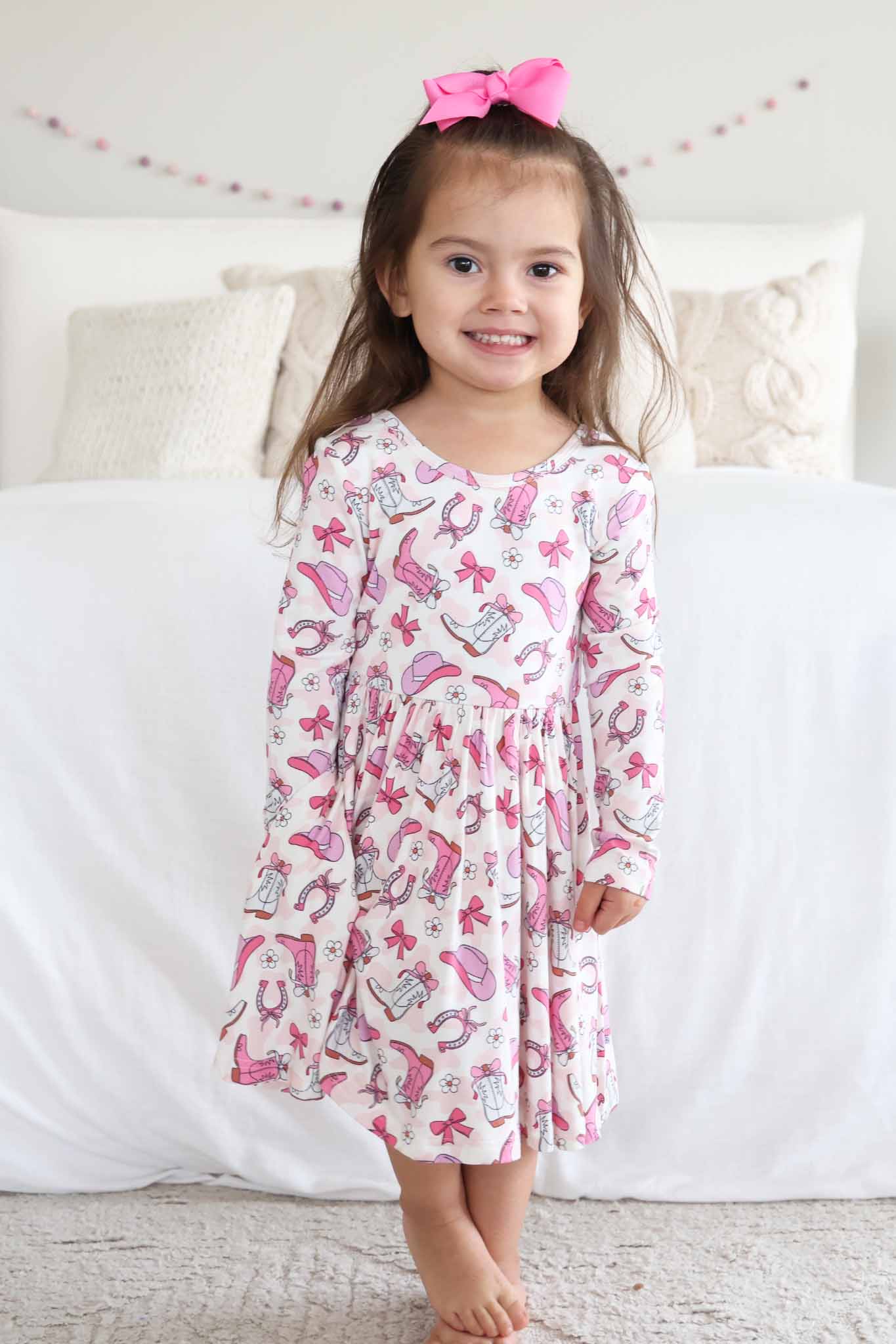Girls' Long Sleeve Twirl Dress | Rodeo Dreams Pink - Image 4