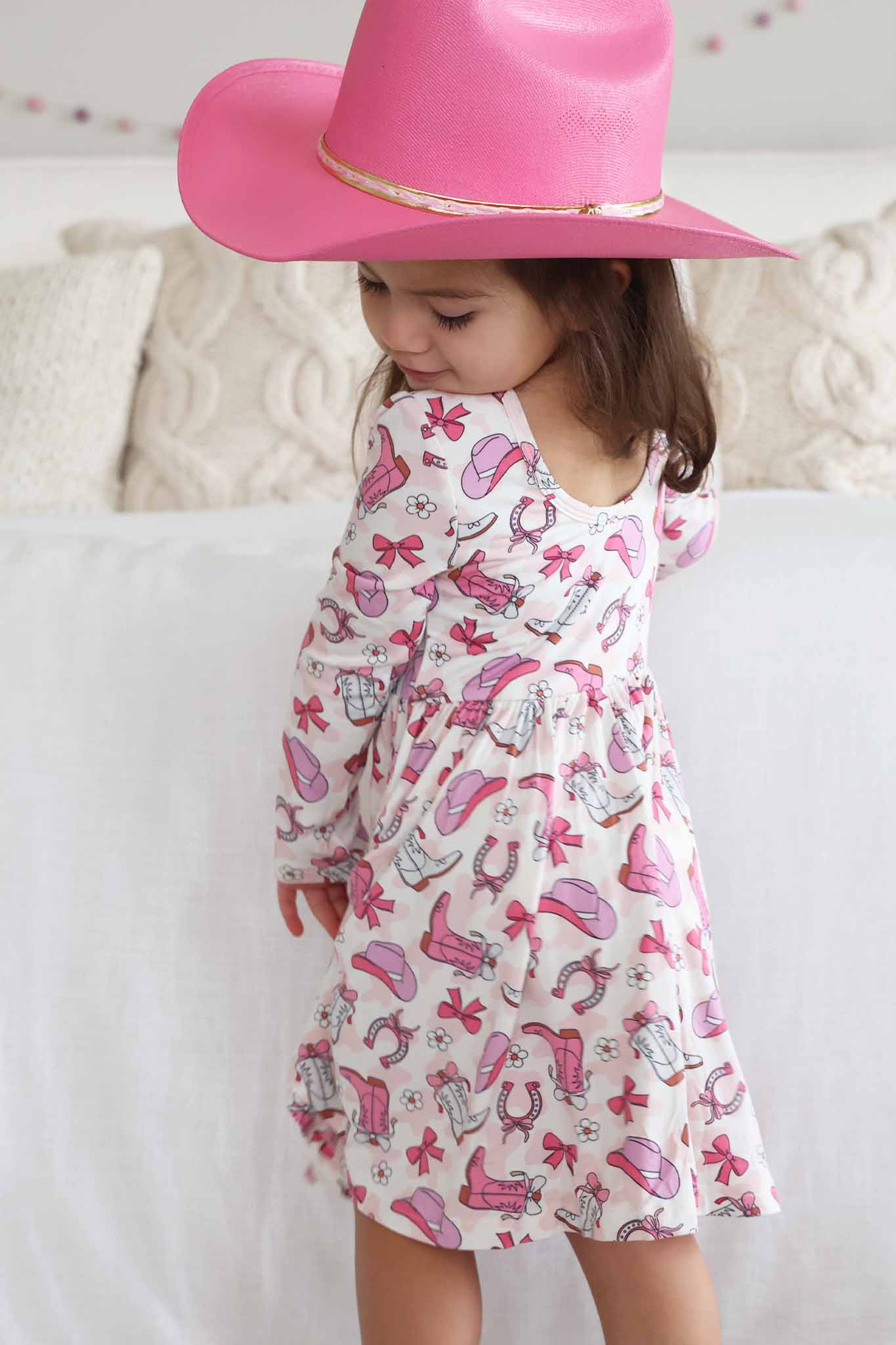 Girls' Long Sleeve Twirl Dress | Rodeo Dreams Pink - Image 5