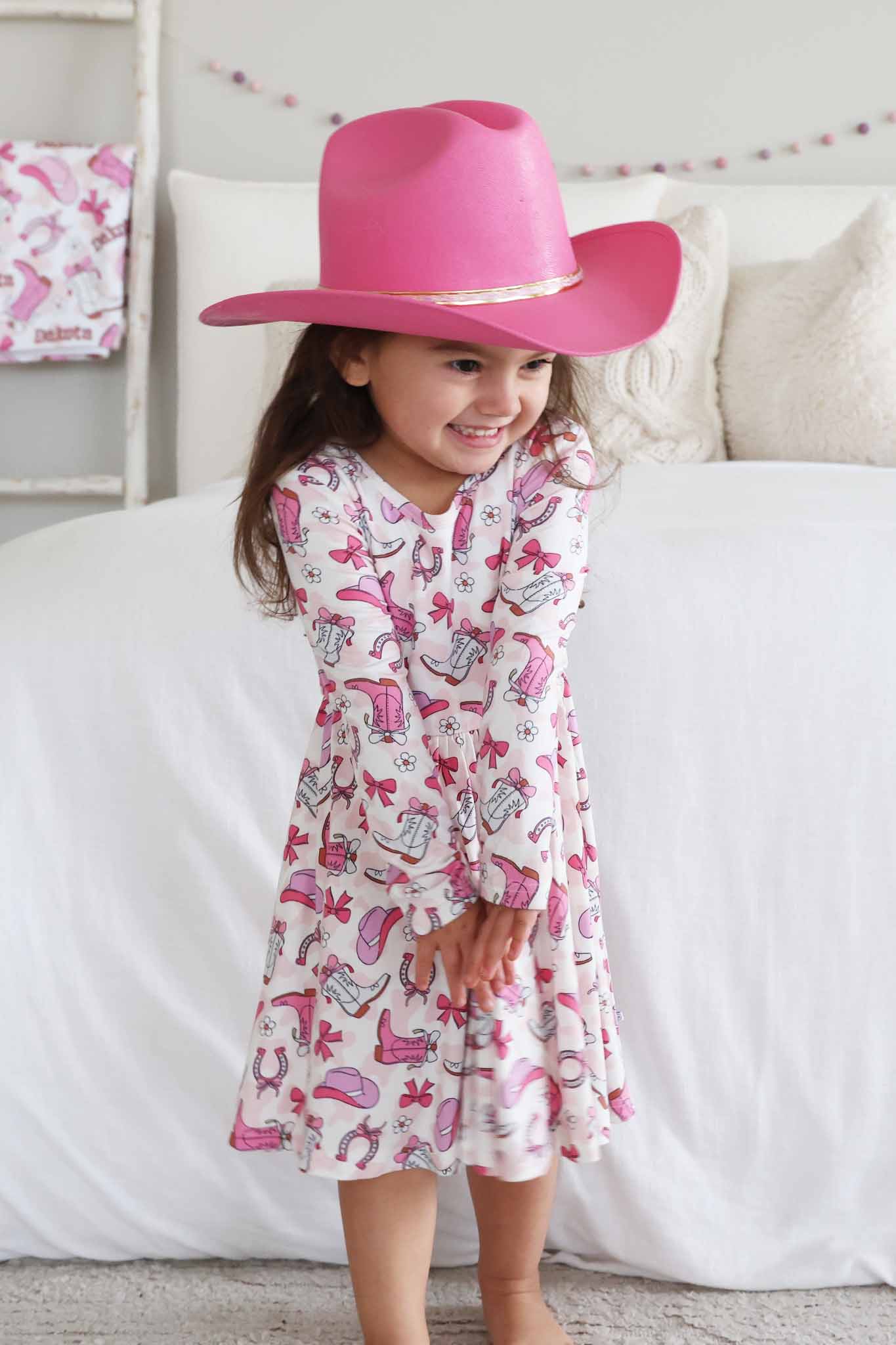 Girls' Long Sleeve Twirl Dress | Rodeo Dreams Pink - Image 8