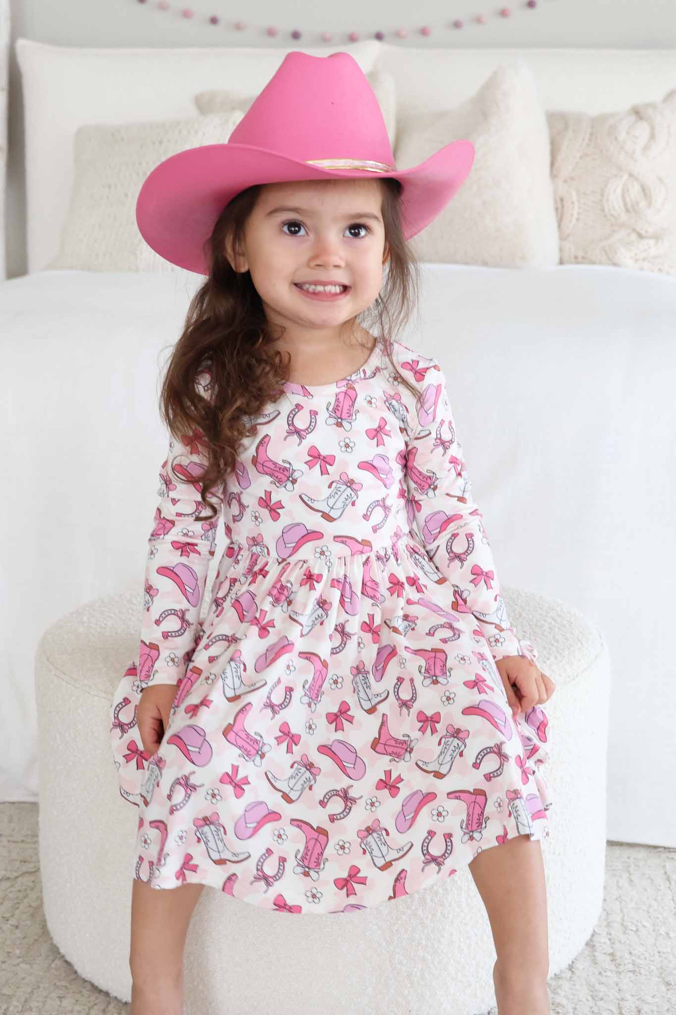 Girls' Long Sleeve Twirl Dress | Rodeo Dreams Pink - Image 9