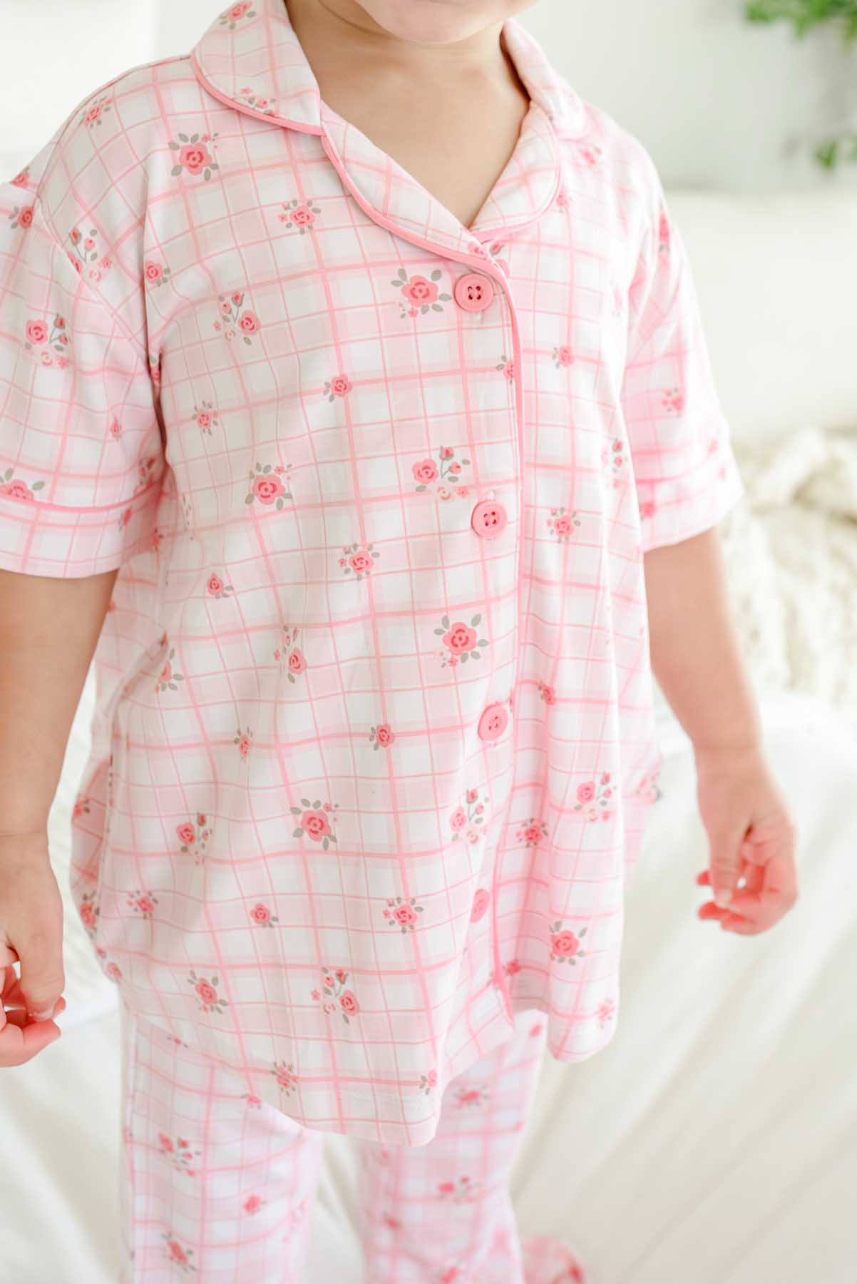 Girls' Two Piece Bamboo Flare Lounge Set | Primrose Plaid - Image 3