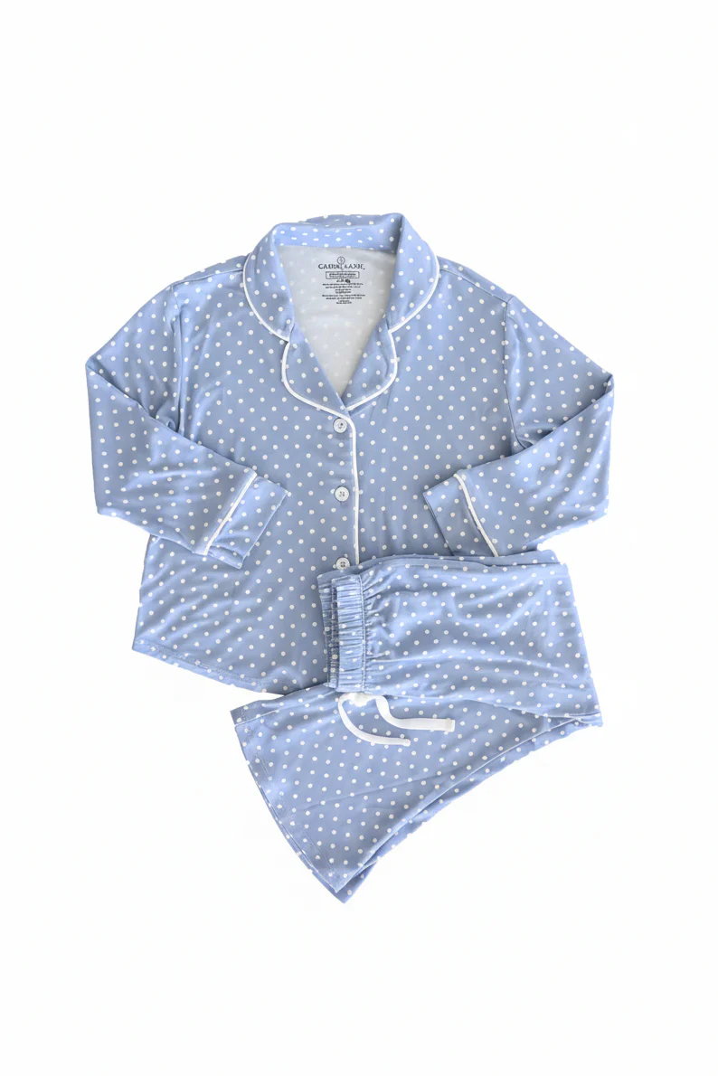 Girl's Two Piece Flare Lounge Set | Snuggle Spots Blue - Image 2