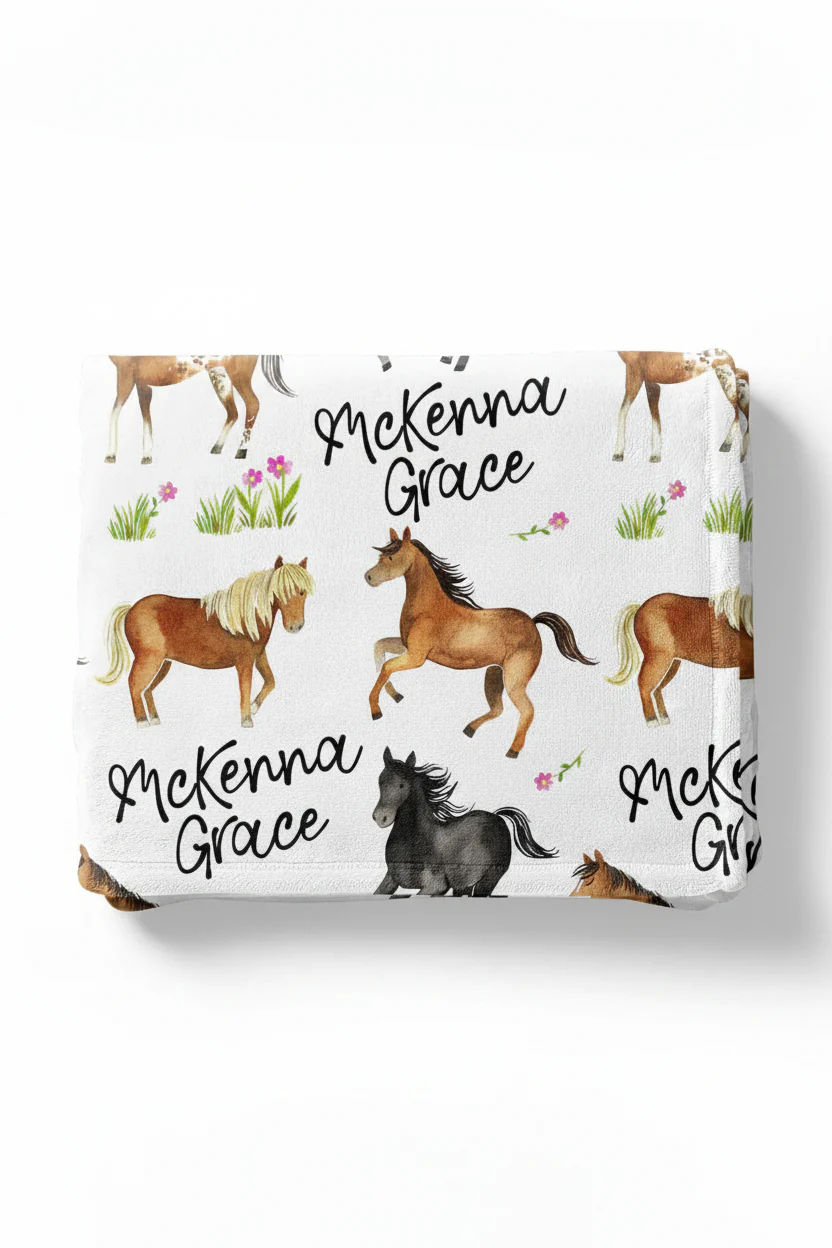 Happy Horses Personalized Toddler Blanket