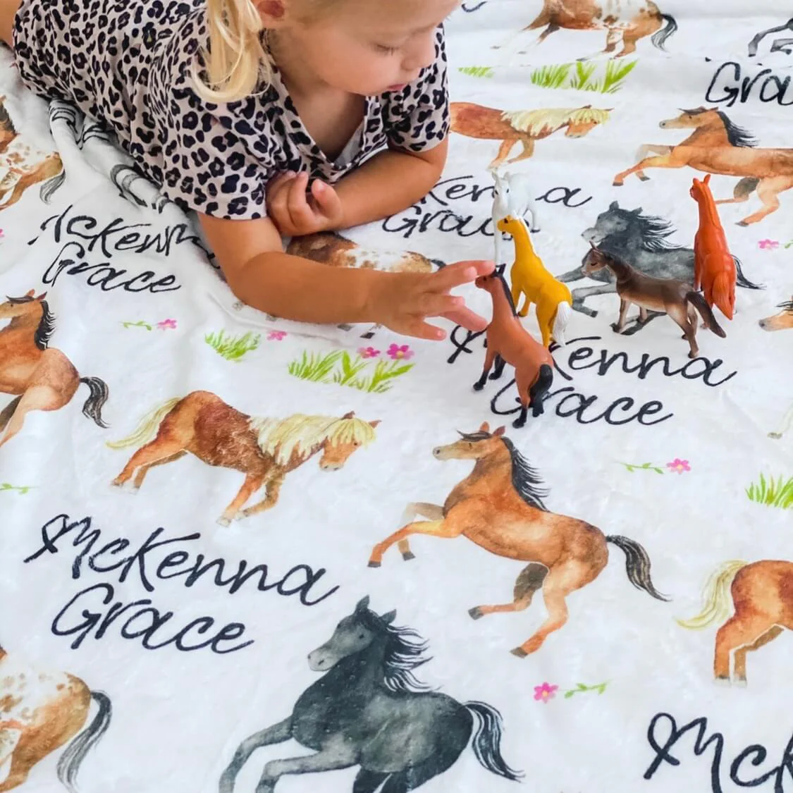 Happy Horses Personalized Toddler Blanket - Image 2