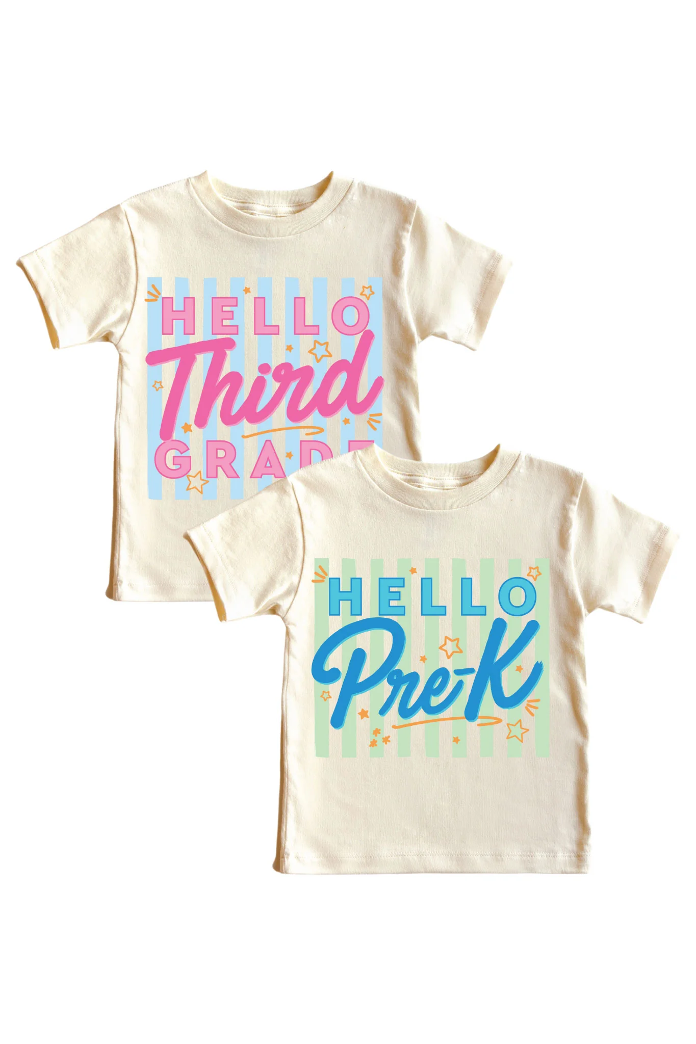 Hello New Grade Stripes Kids Graphic Tee | Natural - Image 2