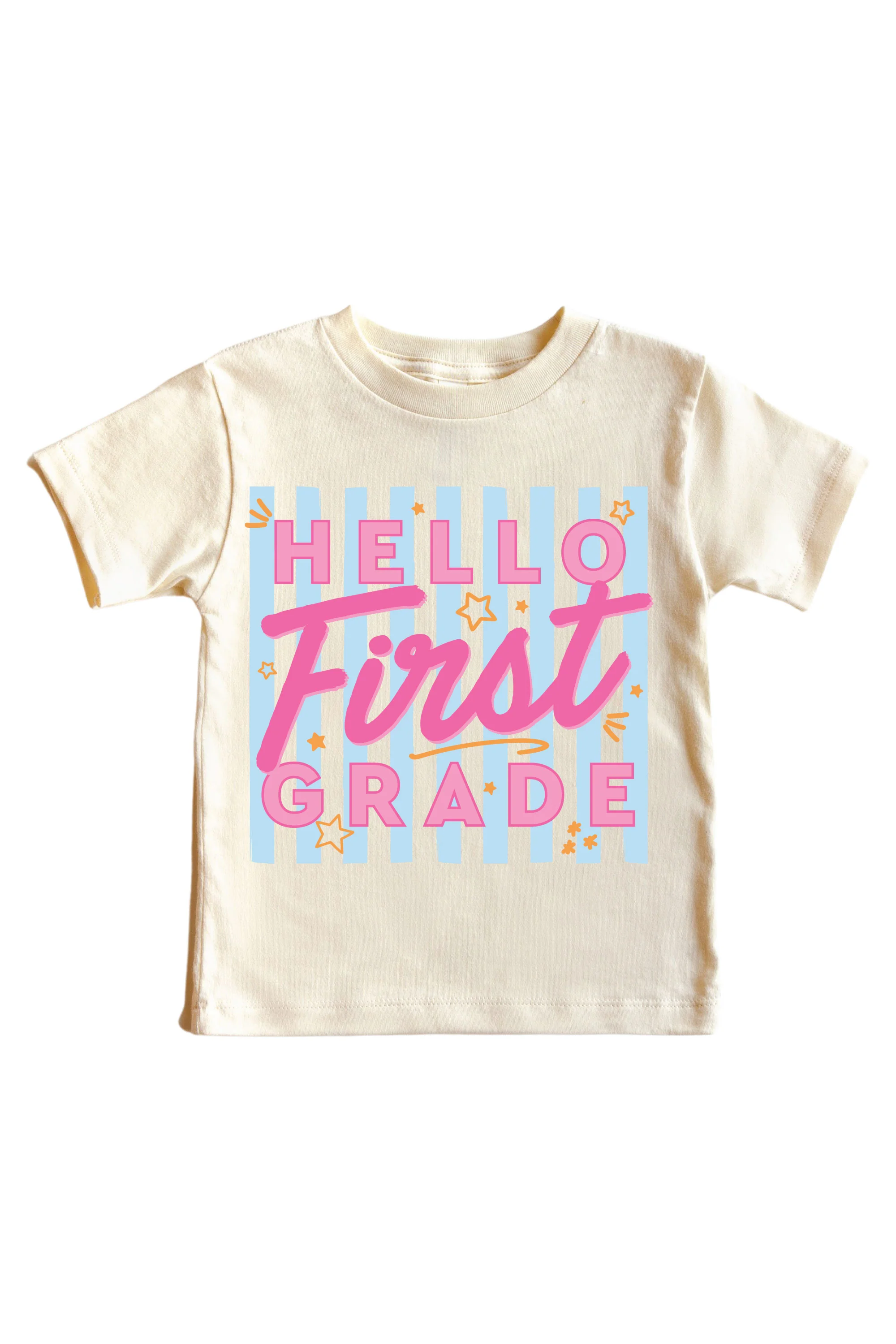 Hello New Grade Stripes Kids Graphic Tee | Natural - Image 9