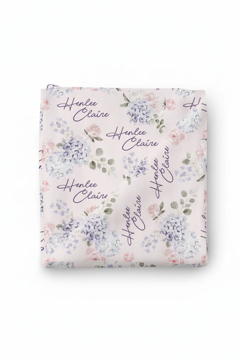 Henlee's Hydrangea Personalized Baby Name Swaddle - Image 2