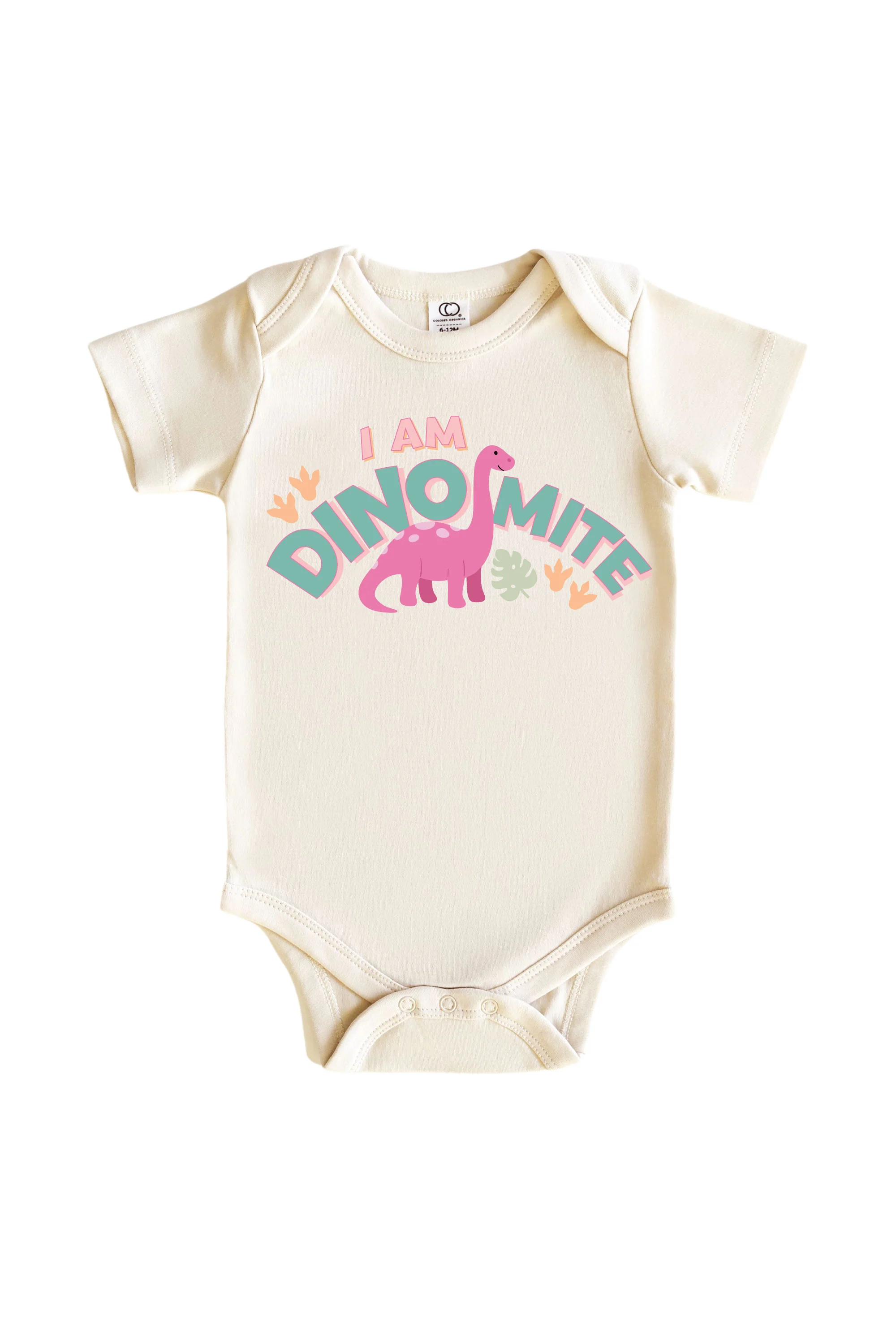I Am Dino-Mite Pink Graphic Bodysuit & Kids Tee | Natural - Image 2
