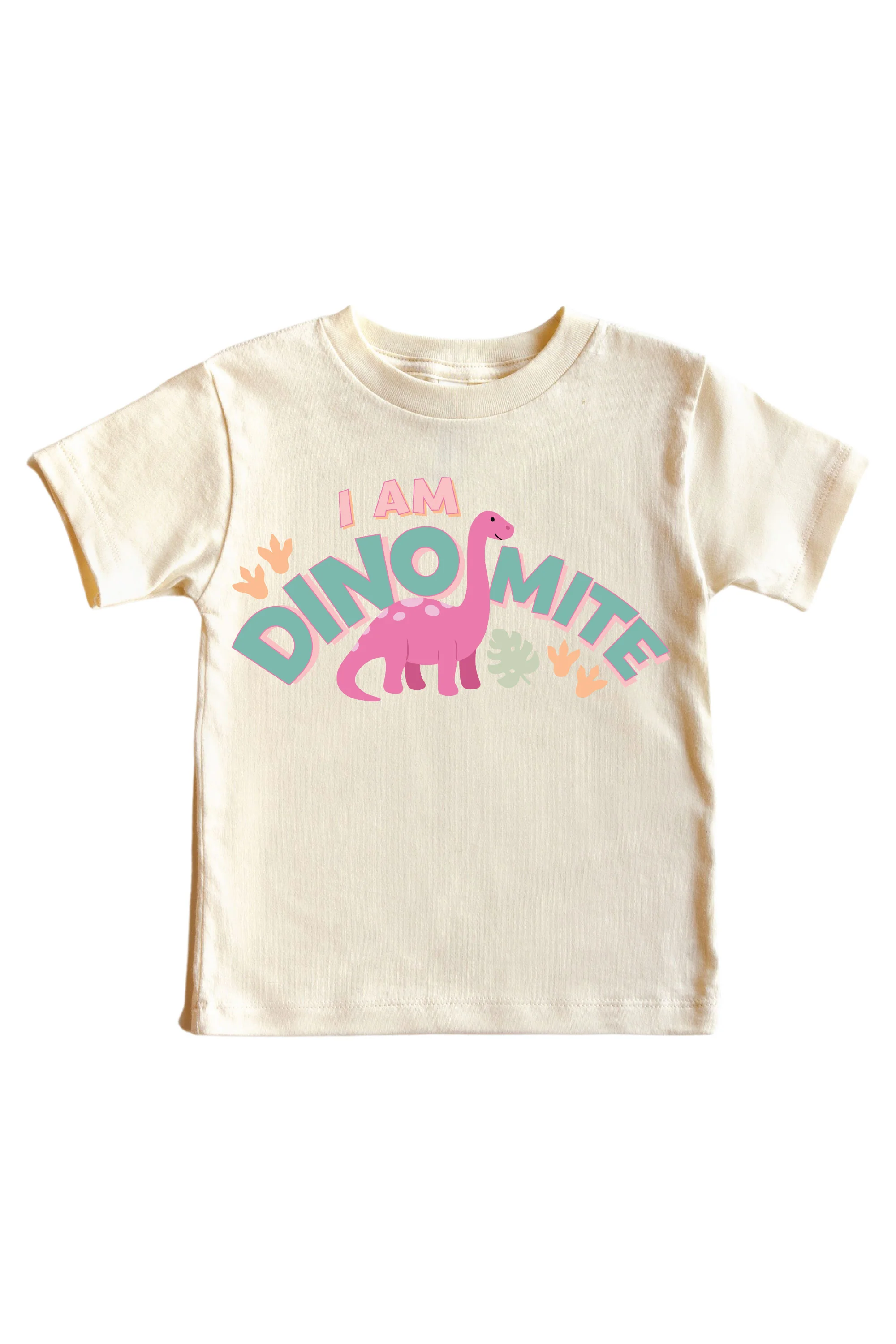 I Am Dino-Mite Pink Graphic Bodysuit & Kids Tee | Natural - Image 3