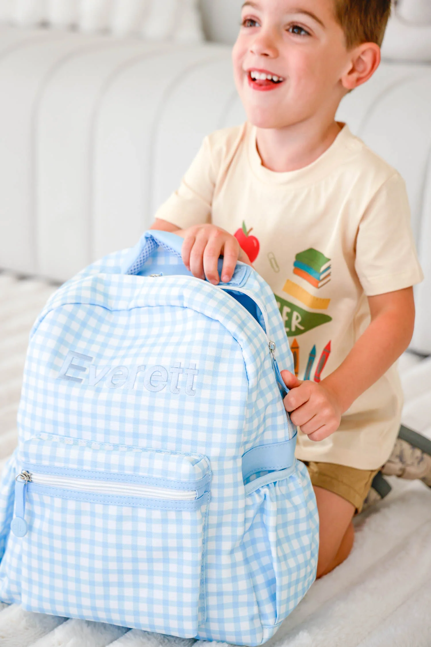 Kids Embroidered Backpack | Blue Gingham - Image 14