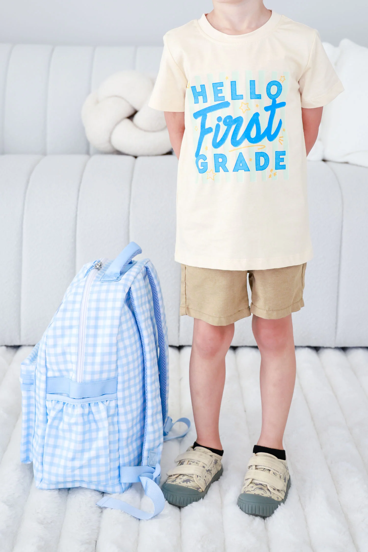 Kids Embroidered Backpack | Blue Gingham - Image 18