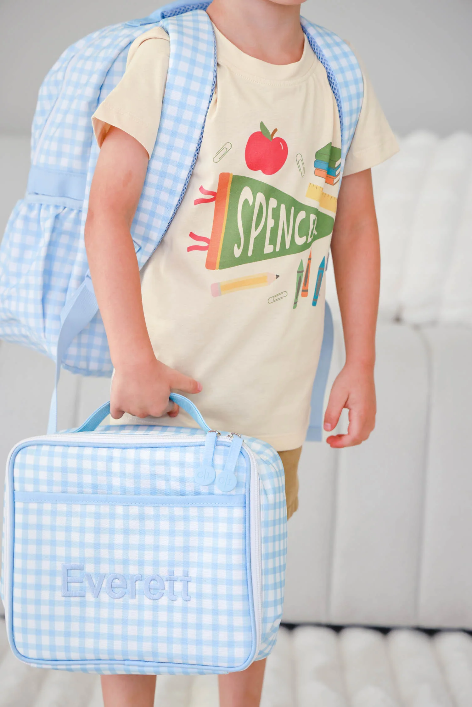Kids Embroidered Lunchbox | Blue Gingham - Image 7