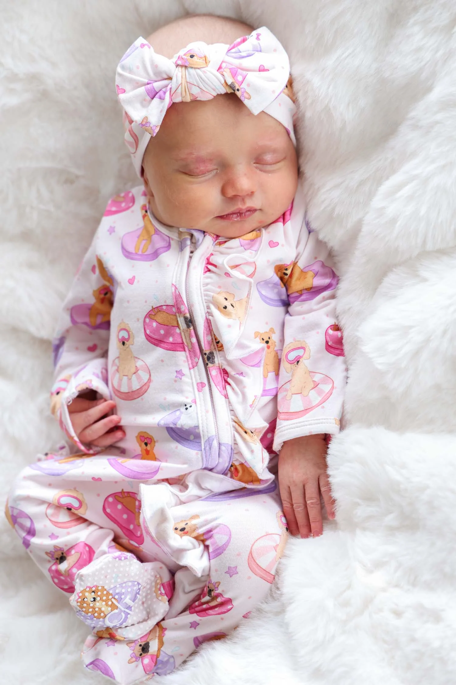 Knit Large Bow Headwrap | Poolside Pups Pink - Image 6