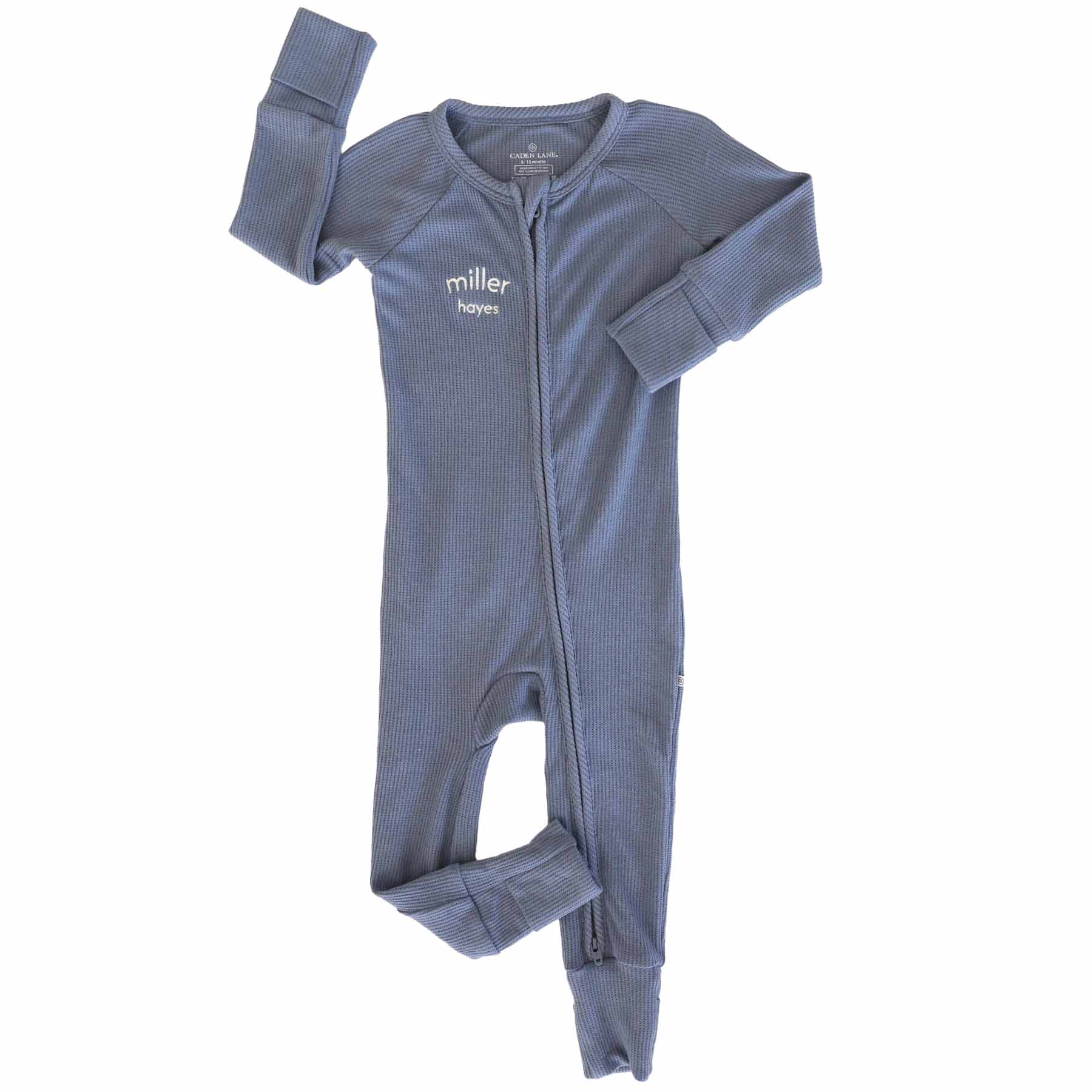 Embroidered Bamboo Waffle Convertible Zip Romper | Lake - Image 3