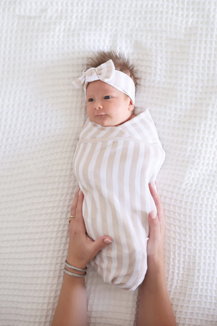 Latte Stripes Bamboo Waffle Oversized Swaddle Blanket - Image 5