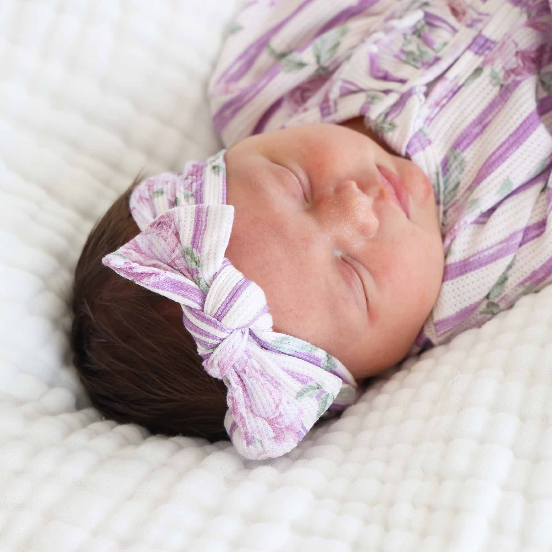 Lila's Lilacs Bamboo Waffle Knit Large Bow Headwrap - Image 3