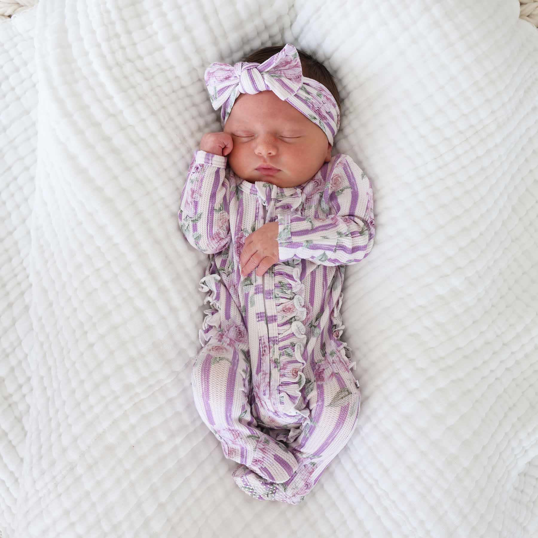 Lila's Lilacs Bamboo Waffle Knit Large Bow Headwrap - Image 4