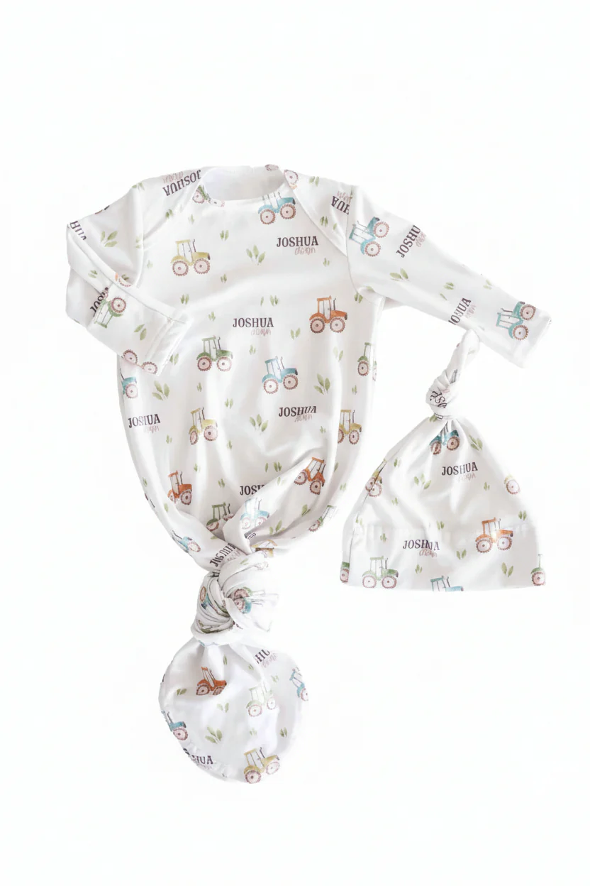 Little Farmer Personalized Newborn Baby Knot Gown - Image 3