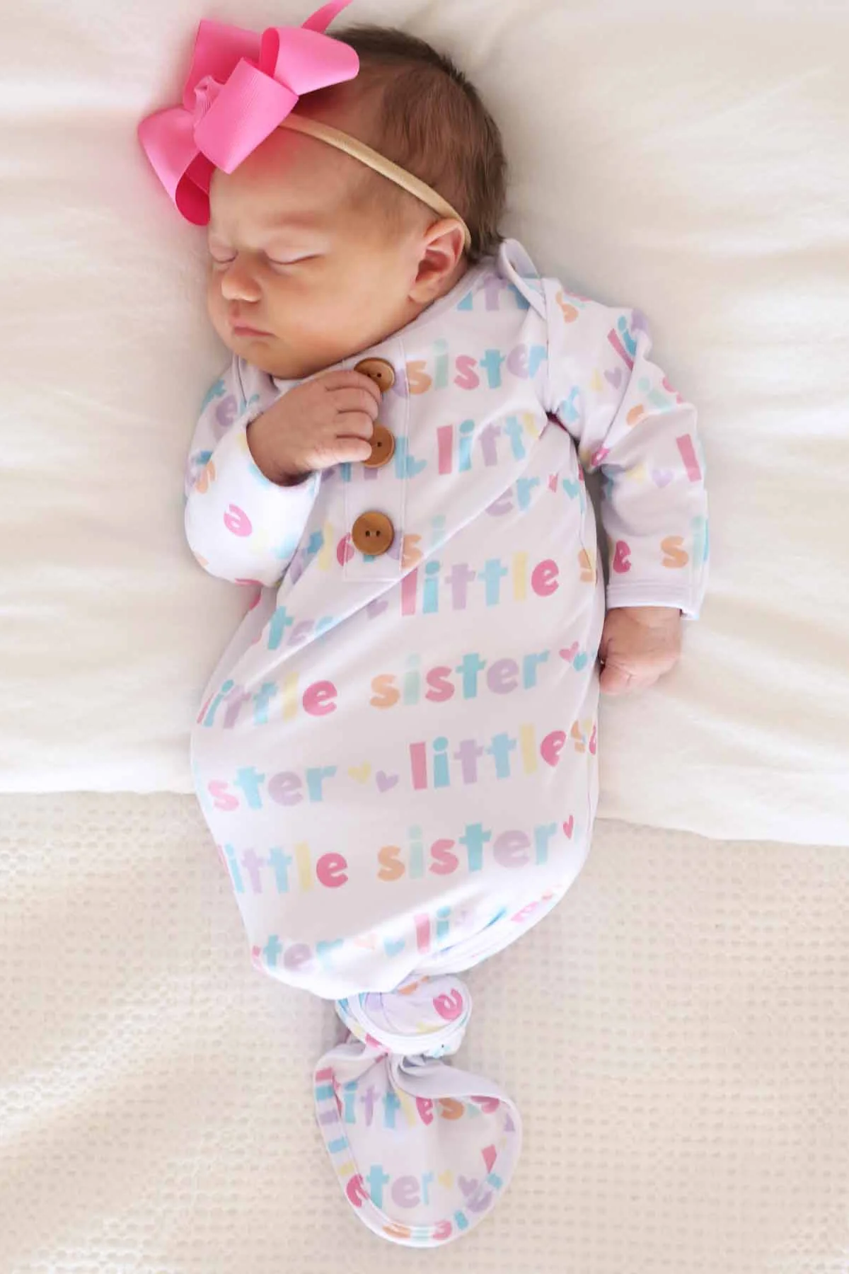 Little Sister Newborn Baby Knot Gown & Hat Set