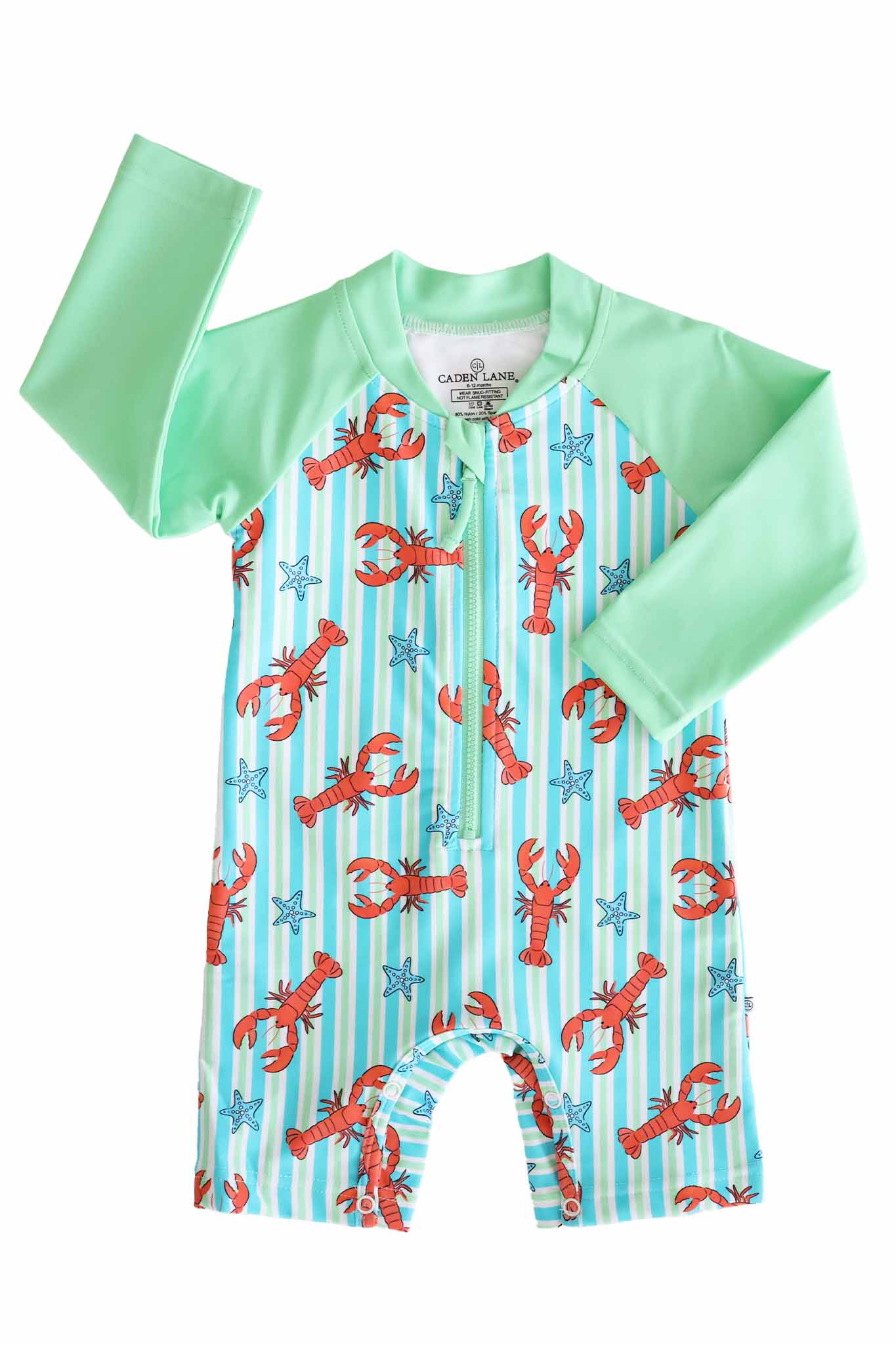Long Sleeve Rash Guard Swim Romper Shortie | Pinch Me Blue - Image 2