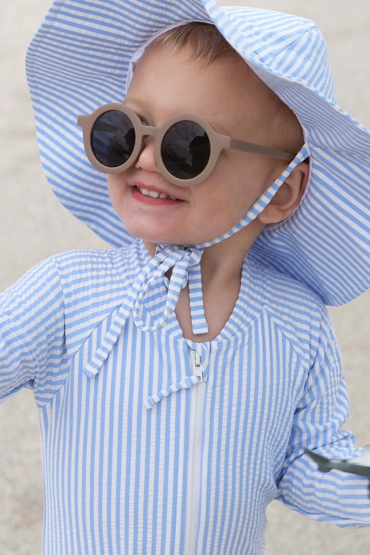 Long Sleeve Rash Guard Swim Romper Shortie | Seersucker Blue - Image 14