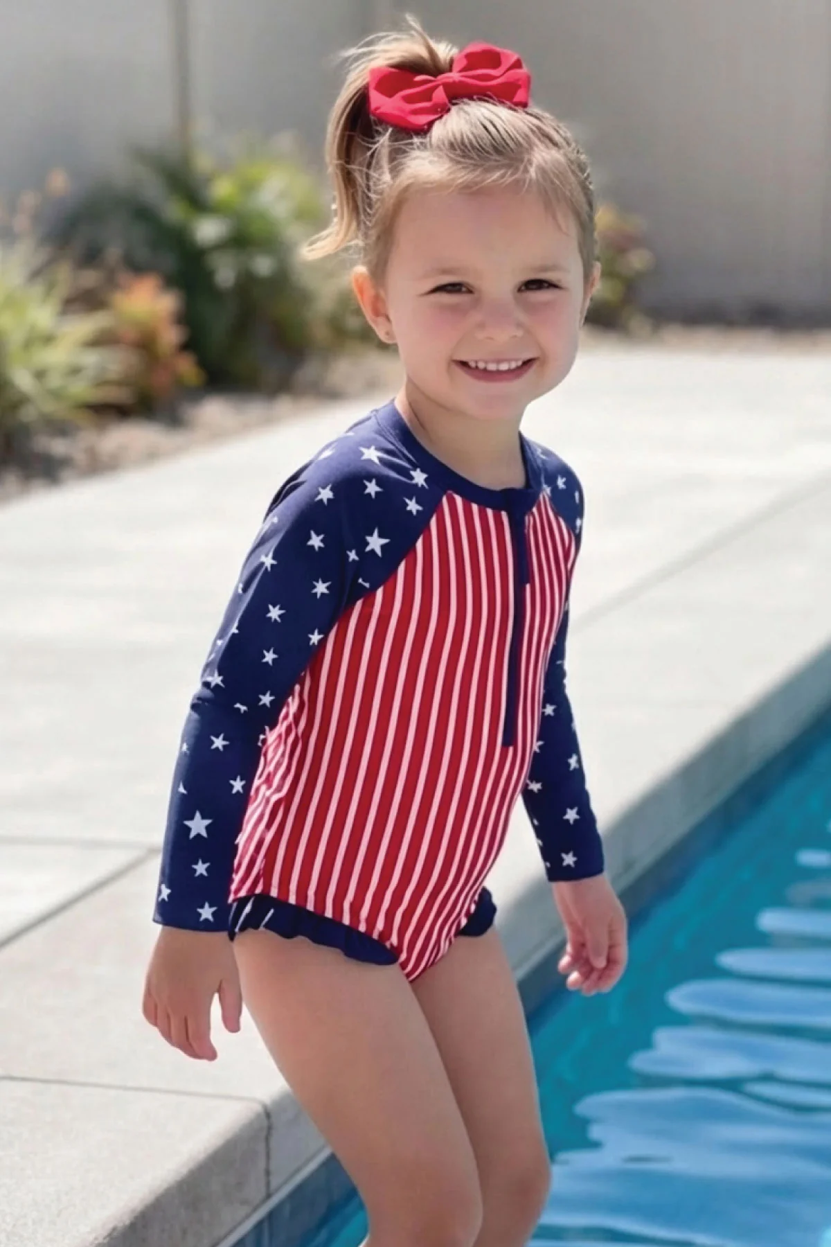 Long Sleeve Rash Guard with Front Zipper | Stars & Stripes Party - Image 15
